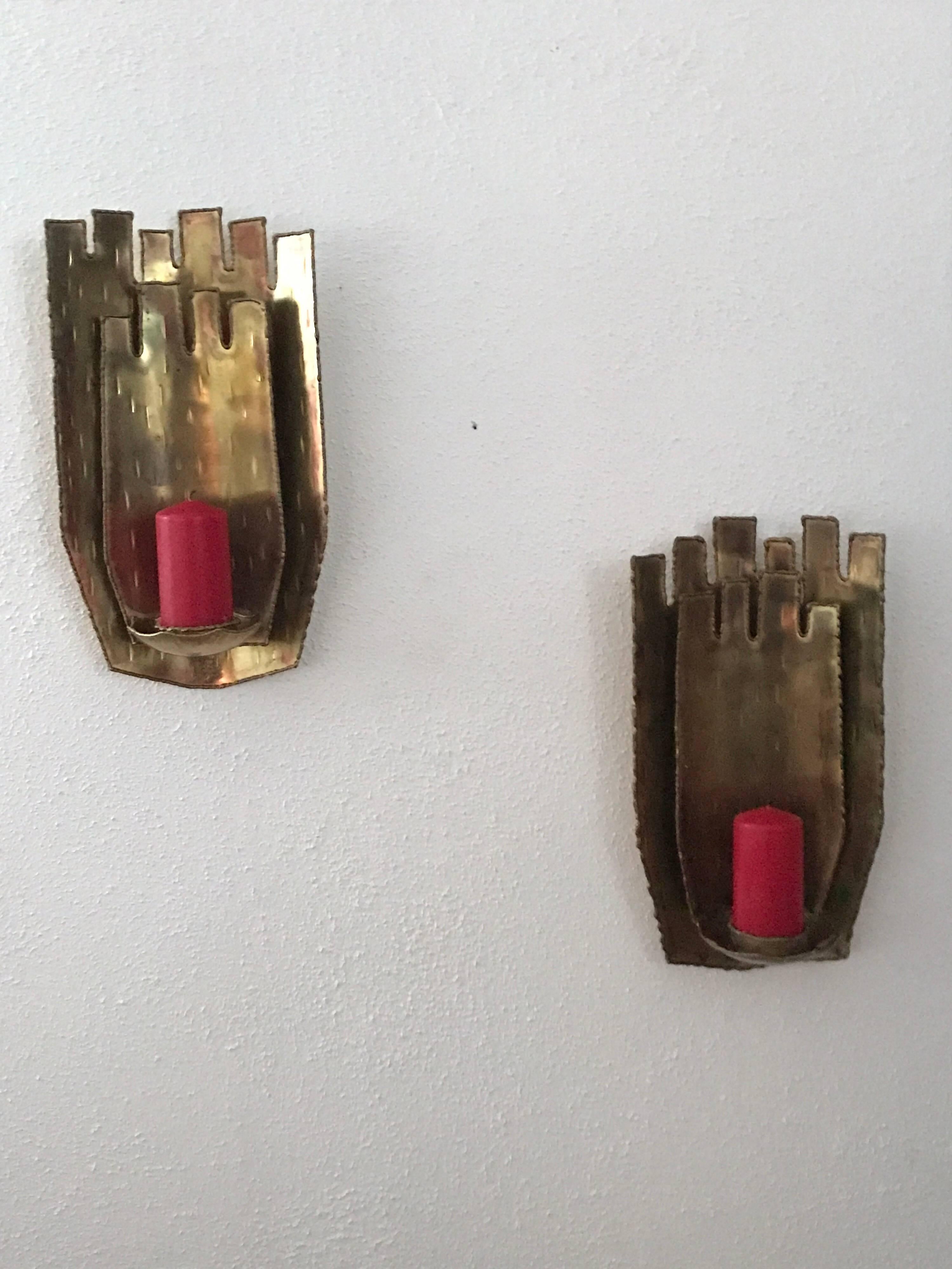 Scandinavian Modern Very Rare Swedish Brass Candle Sconces by Silversmith and Artist Claës Giertta For Sale