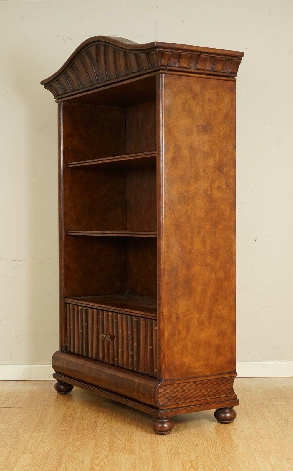 Very Rare Theodore Alexander Leather Open Bookcase with Faux Books 4
