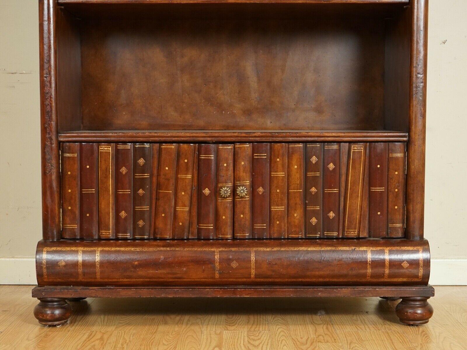 Hand-Crafted Very Rare Theodore Alexander Leather Open Bookcase with Faux Books