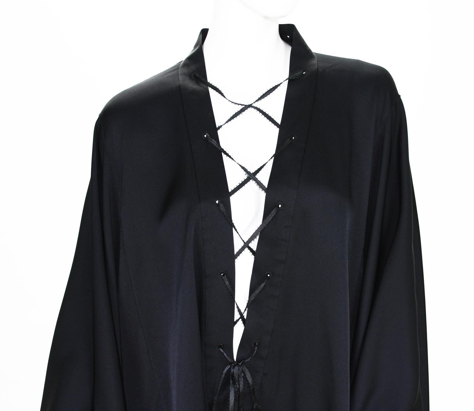 Very Rare Tom Ford for Gucci F/W 2002 Silk Black Lace-Up Kimono Top  4