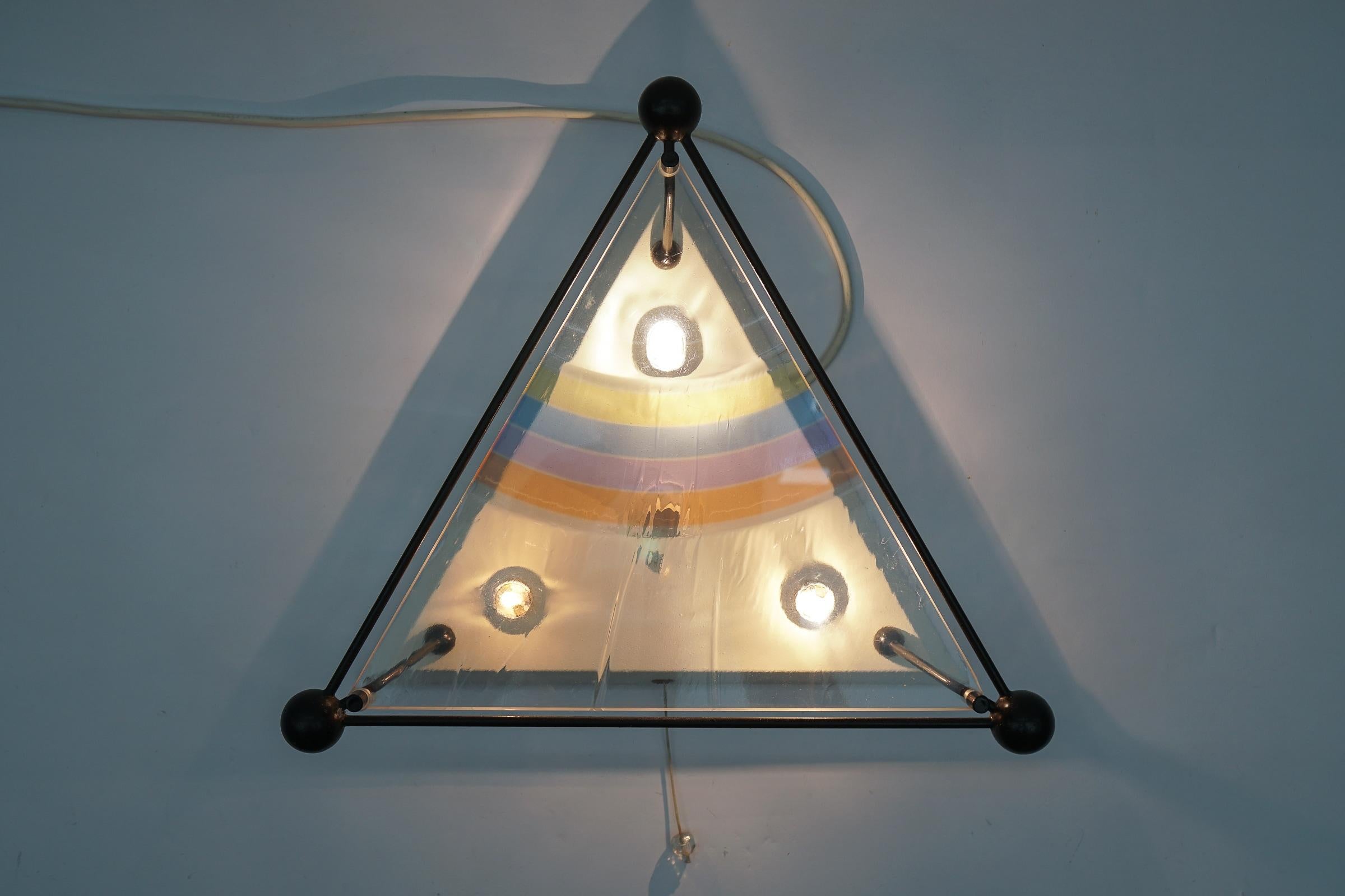 Space Age Very Rare Triangular Wall Light with Rainbow Acrylic Front, 1980s Italy For Sale