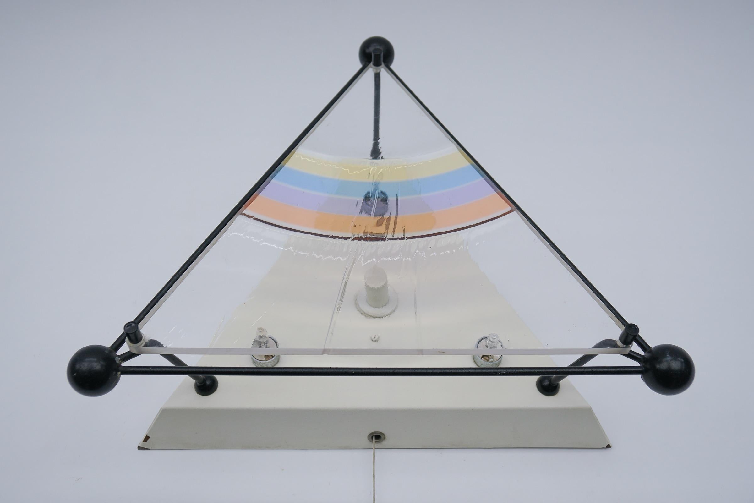 Late 20th Century Very Rare Triangular Wall Light with Rainbow Acrylic Front, 1980s Italy For Sale