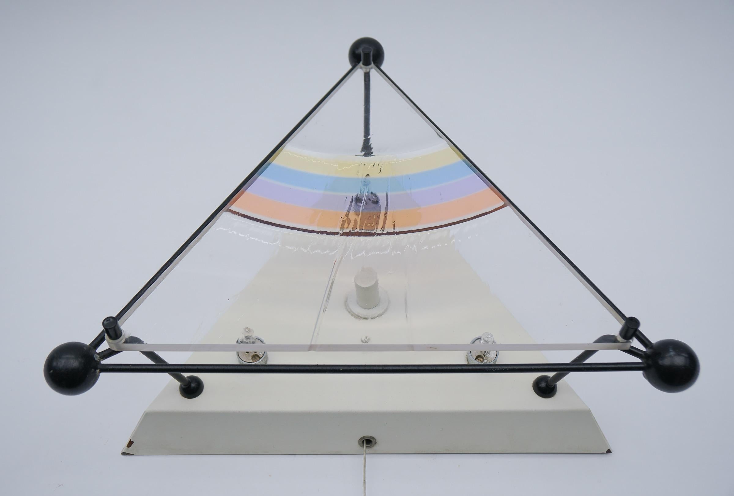 Metal Very Rare Triangular Wall Light with Rainbow Acrylic Front, 1980s Italy For Sale