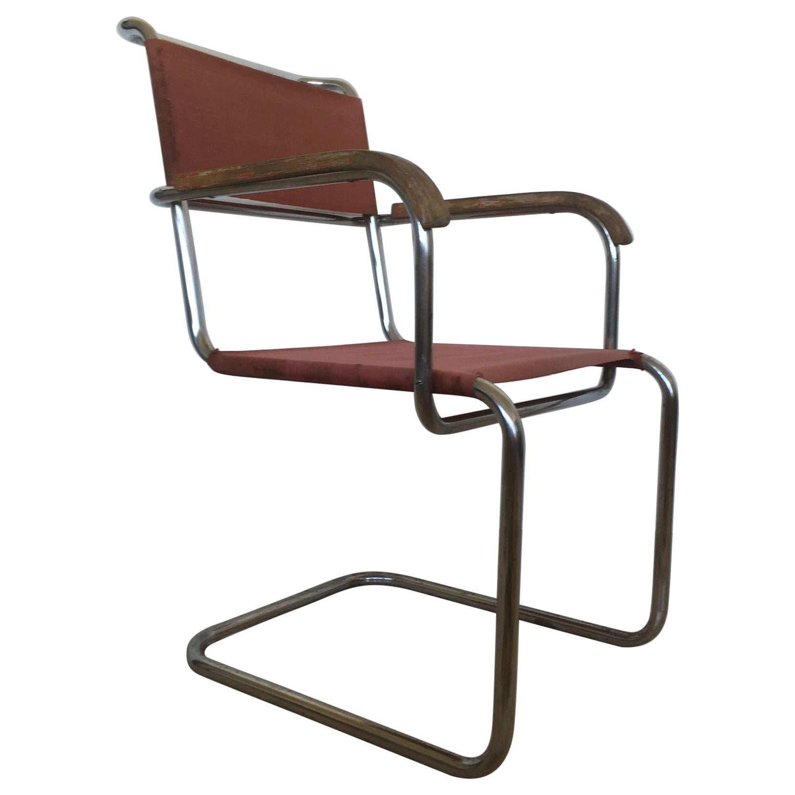 Very Rare Tubular Steel Bauhaus Chrome Chair, 1930s