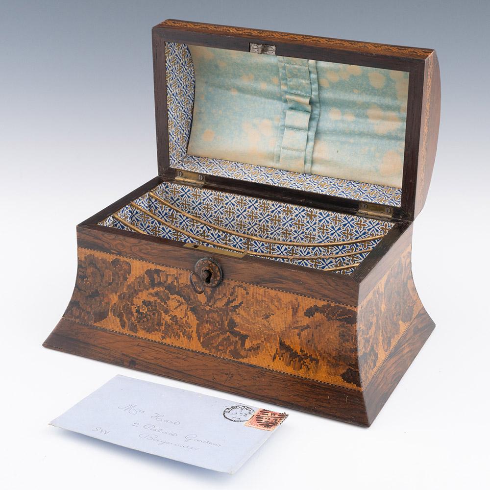 Rarísima caja de Tunbridge Ware con iglesia de Dover y faros Victoriano en venta