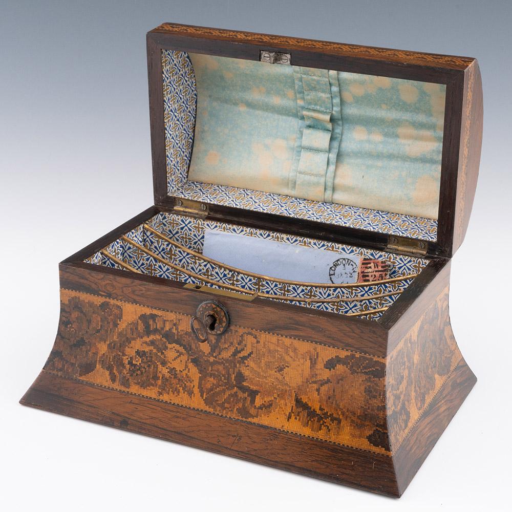 Rarísima caja de Tunbridge Ware con iglesia de Dover y faros Británico en venta