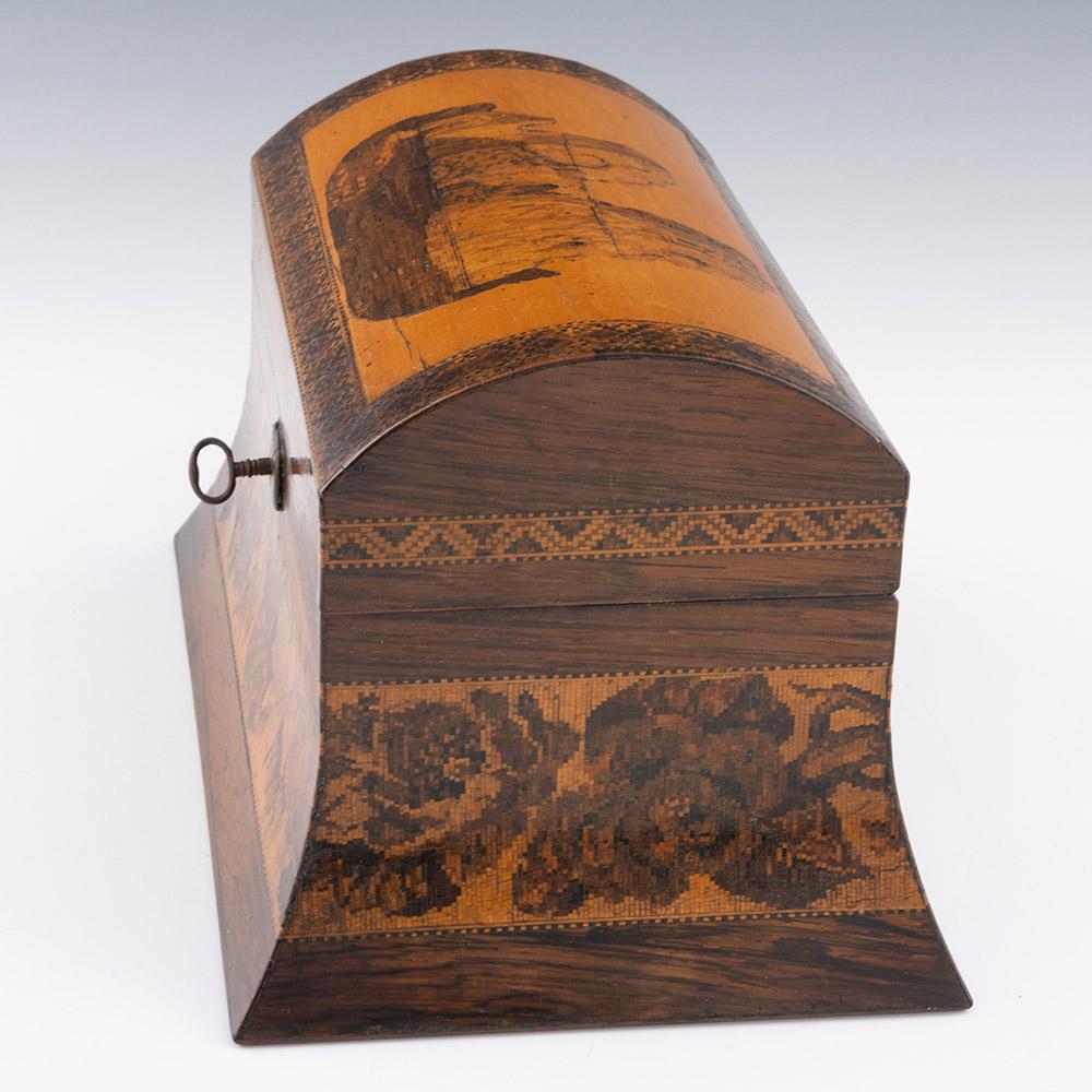 Rarísima caja de Tunbridge Ware con iglesia de Dover y faros en Bueno estado para la venta en Tunbridge Wells, GB