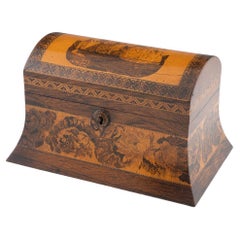 Rarísima caja de Tunbridge Ware con iglesia de Dover y faros