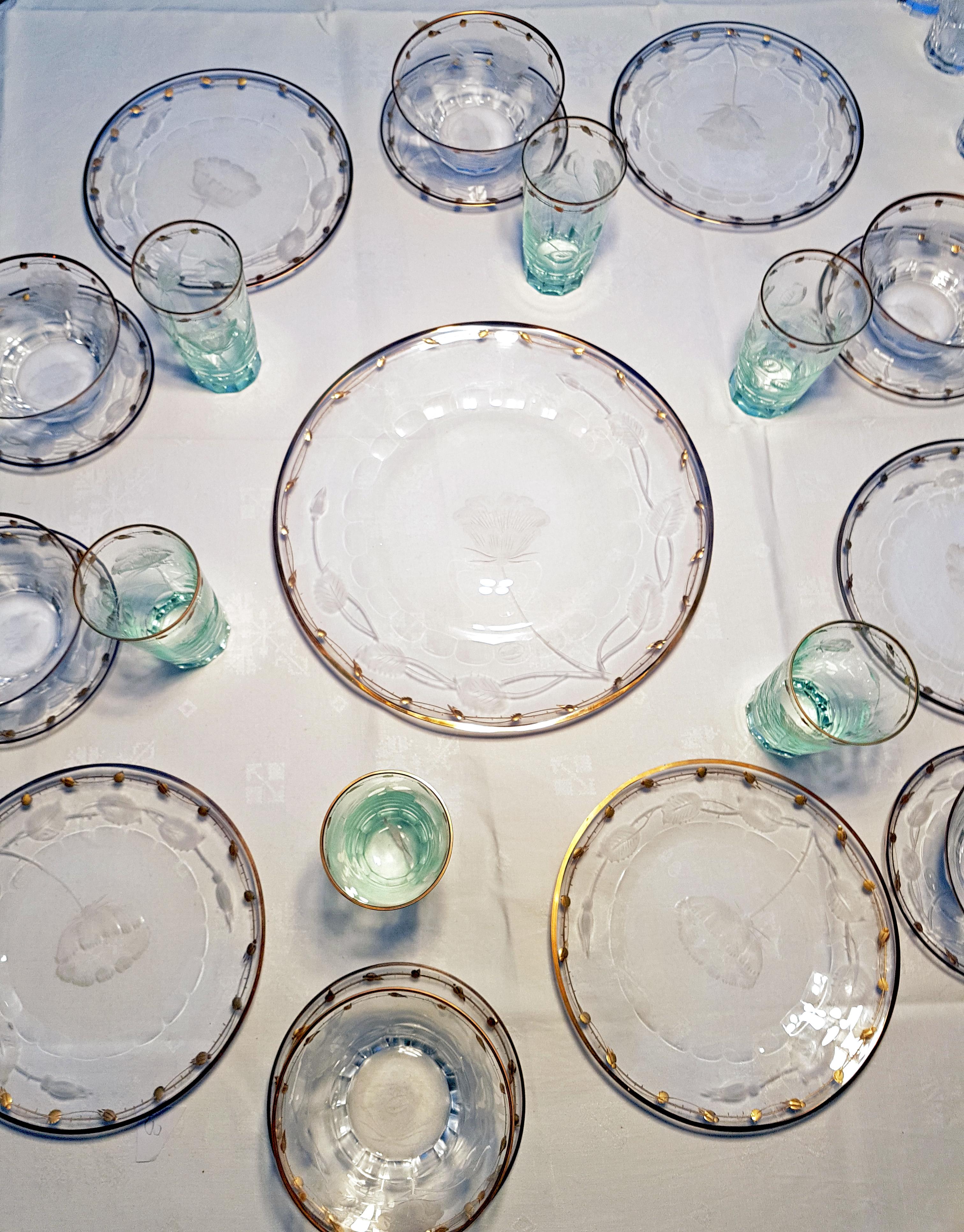 Very Rare Turquoise, Art Nouveau Hand Blown, Gilded Glasses 'Paula' by Moser 6