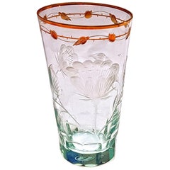 Very Rare Turquoise, Art Nouveau Hand Blown, Gilded Glasses 'Paula' by Moser