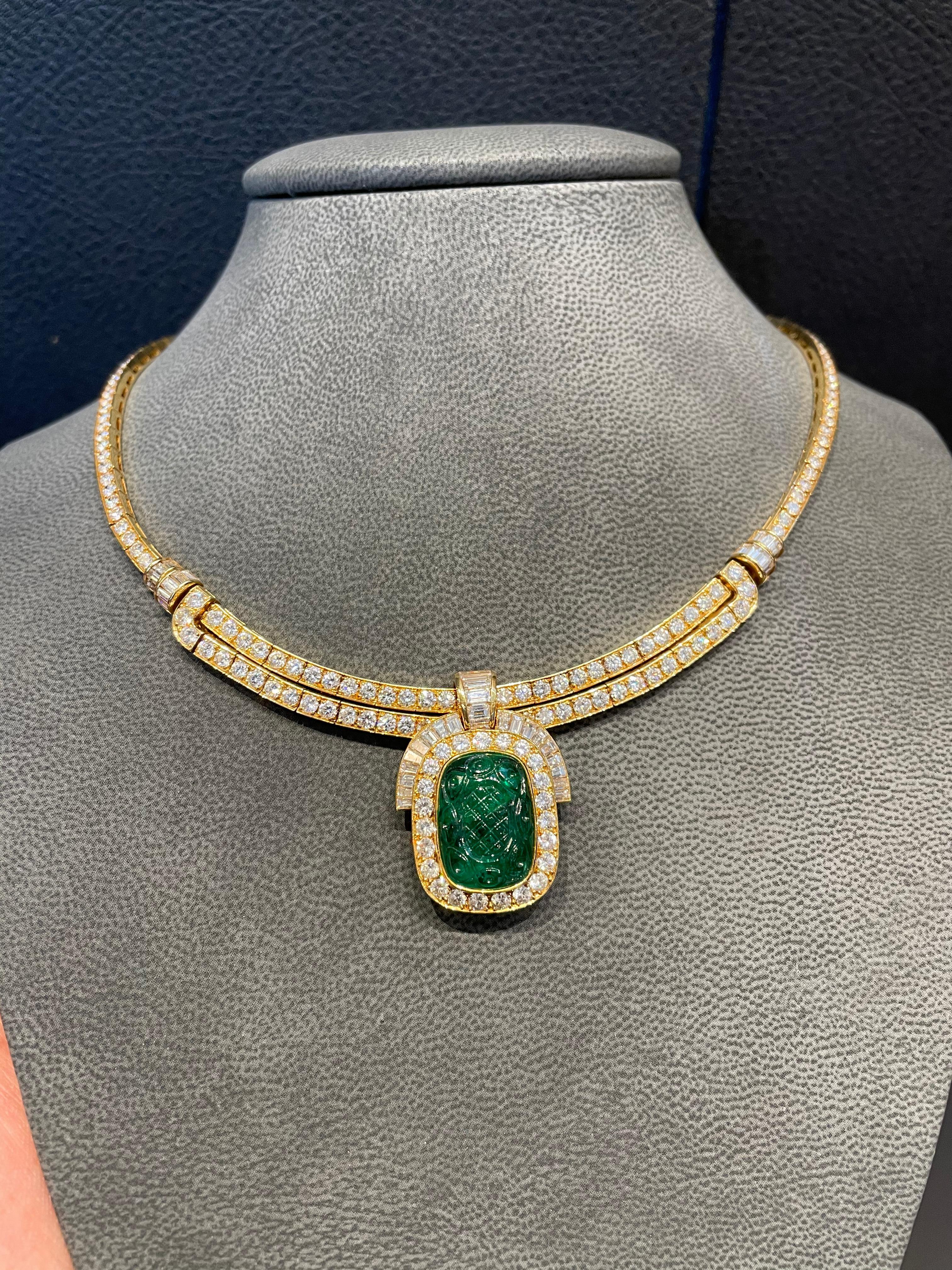 Van Cleef & Arpels Carved Emerald and Diamond Necklace 7