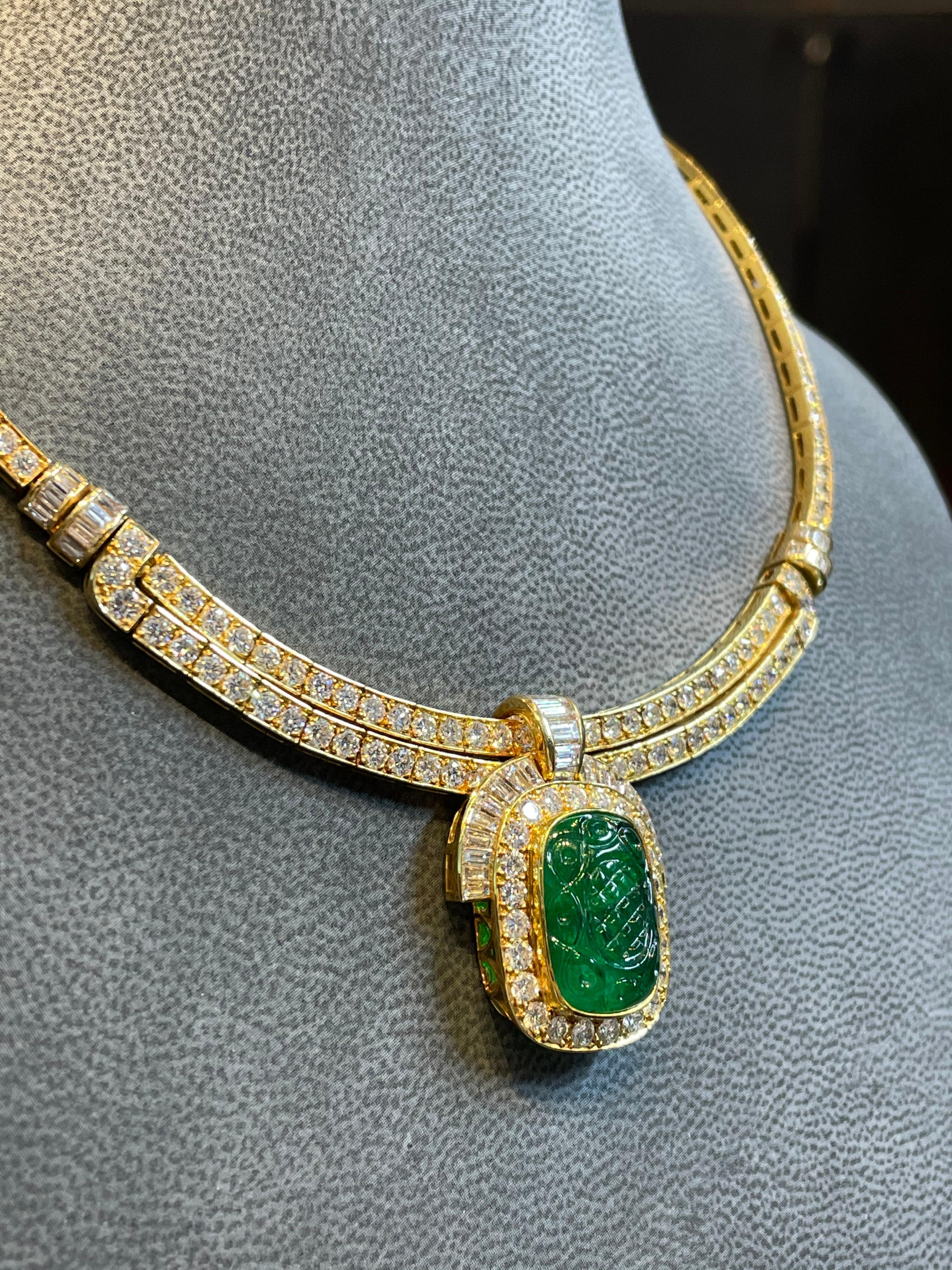 Women's Van Cleef & Arpels Carved Emerald and Diamond Necklace