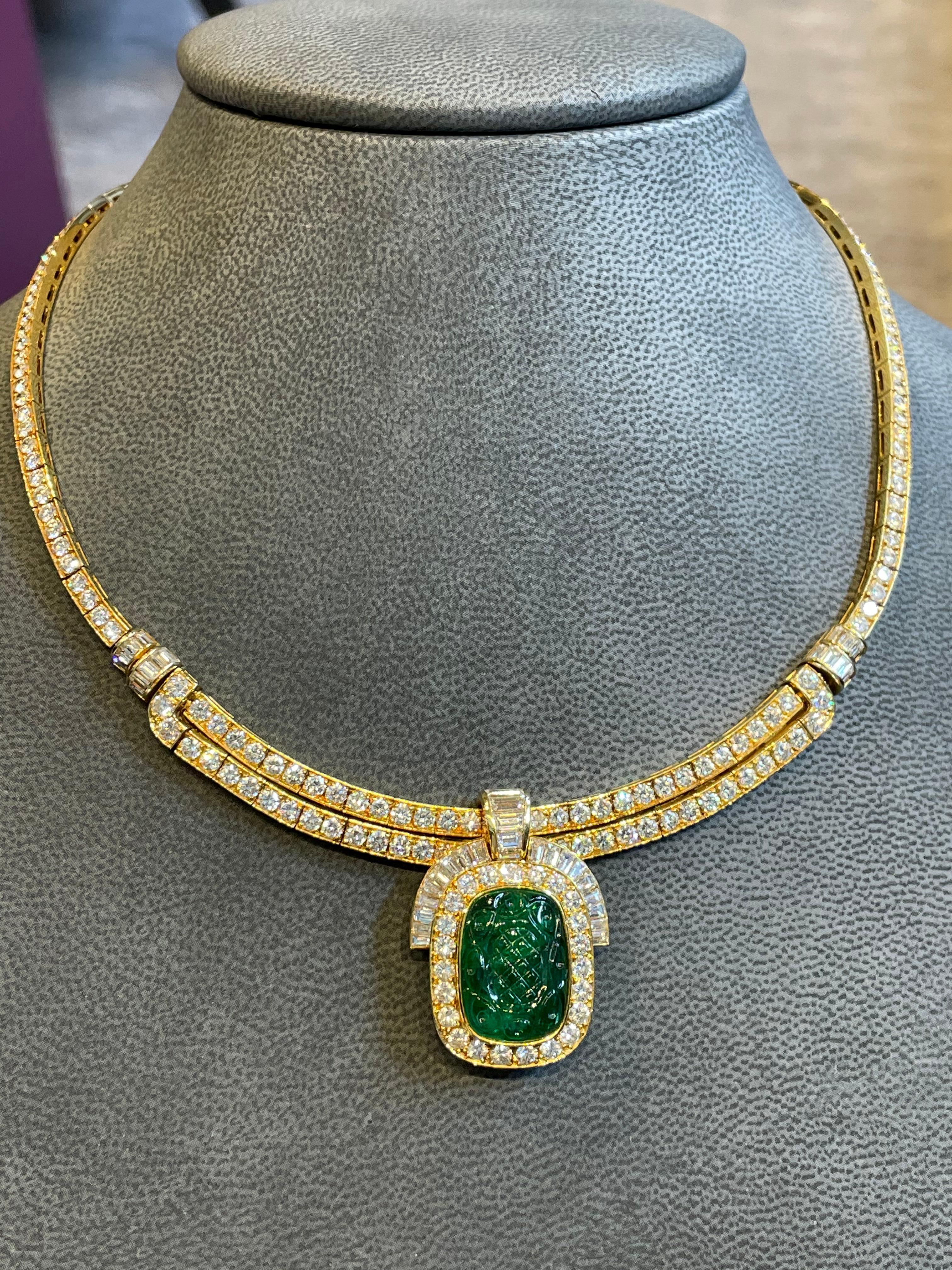Van Cleef & Arpels Carved Emerald and Diamond Necklace 2