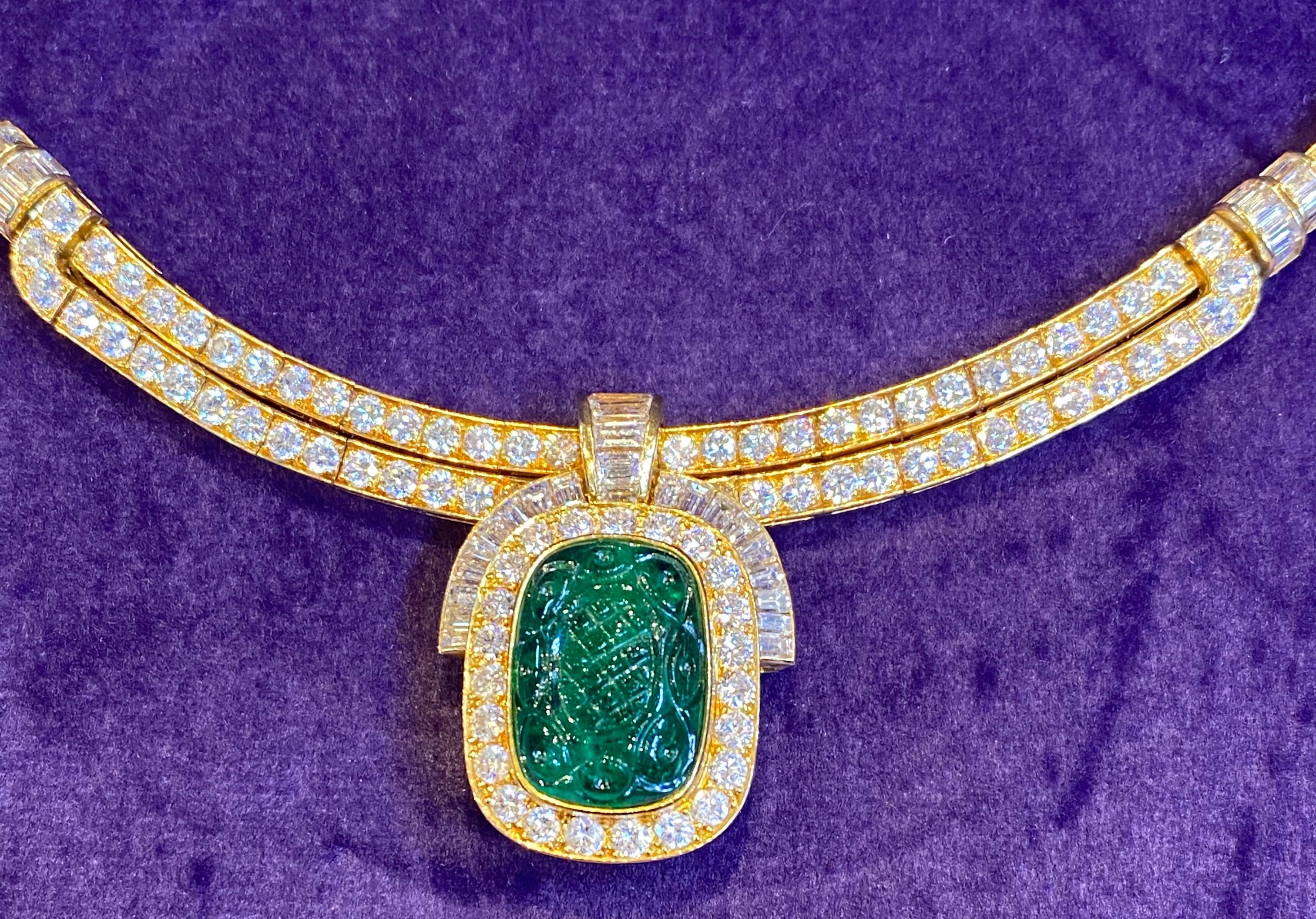 Van Cleef & Arpels Carved Emerald and Diamond Necklace 3