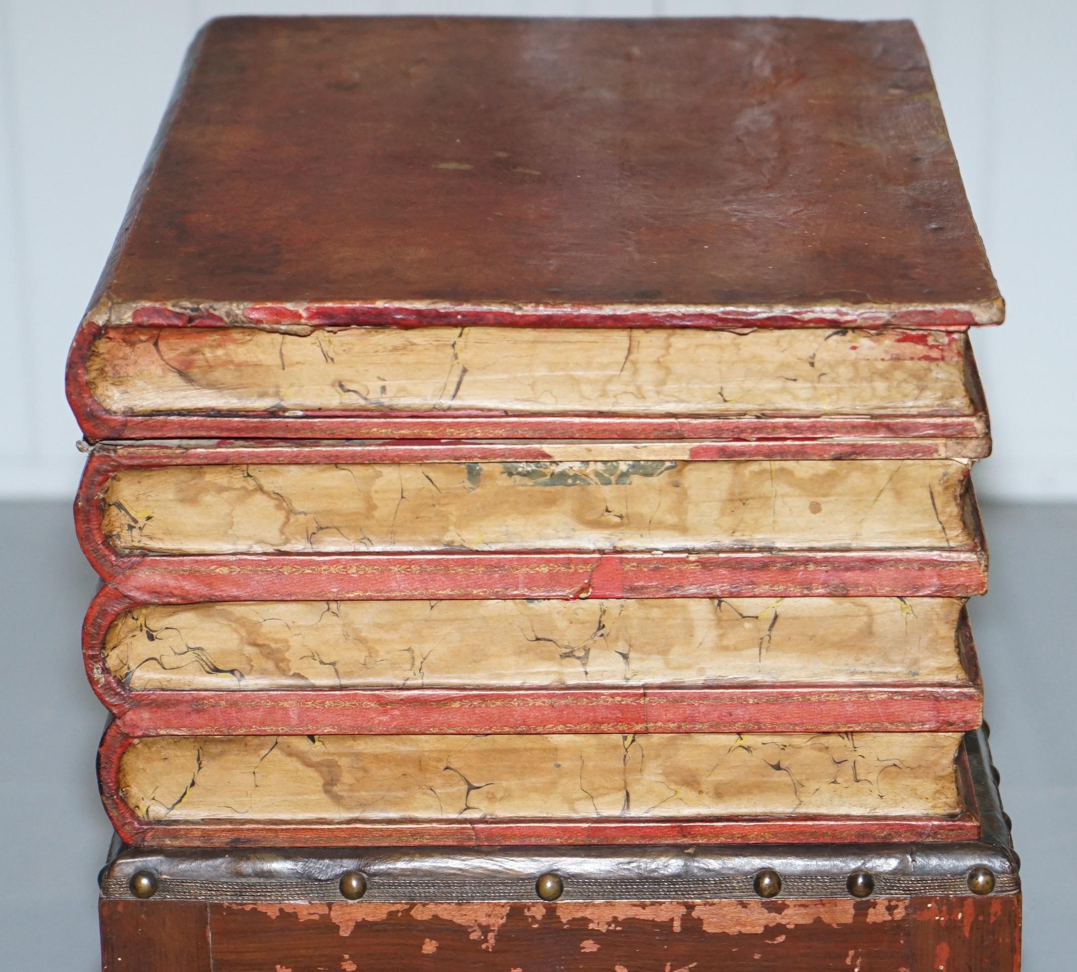Leather Very Rare Victorian circa 1880 Side Table Size Commode Stack of Scholars Books
