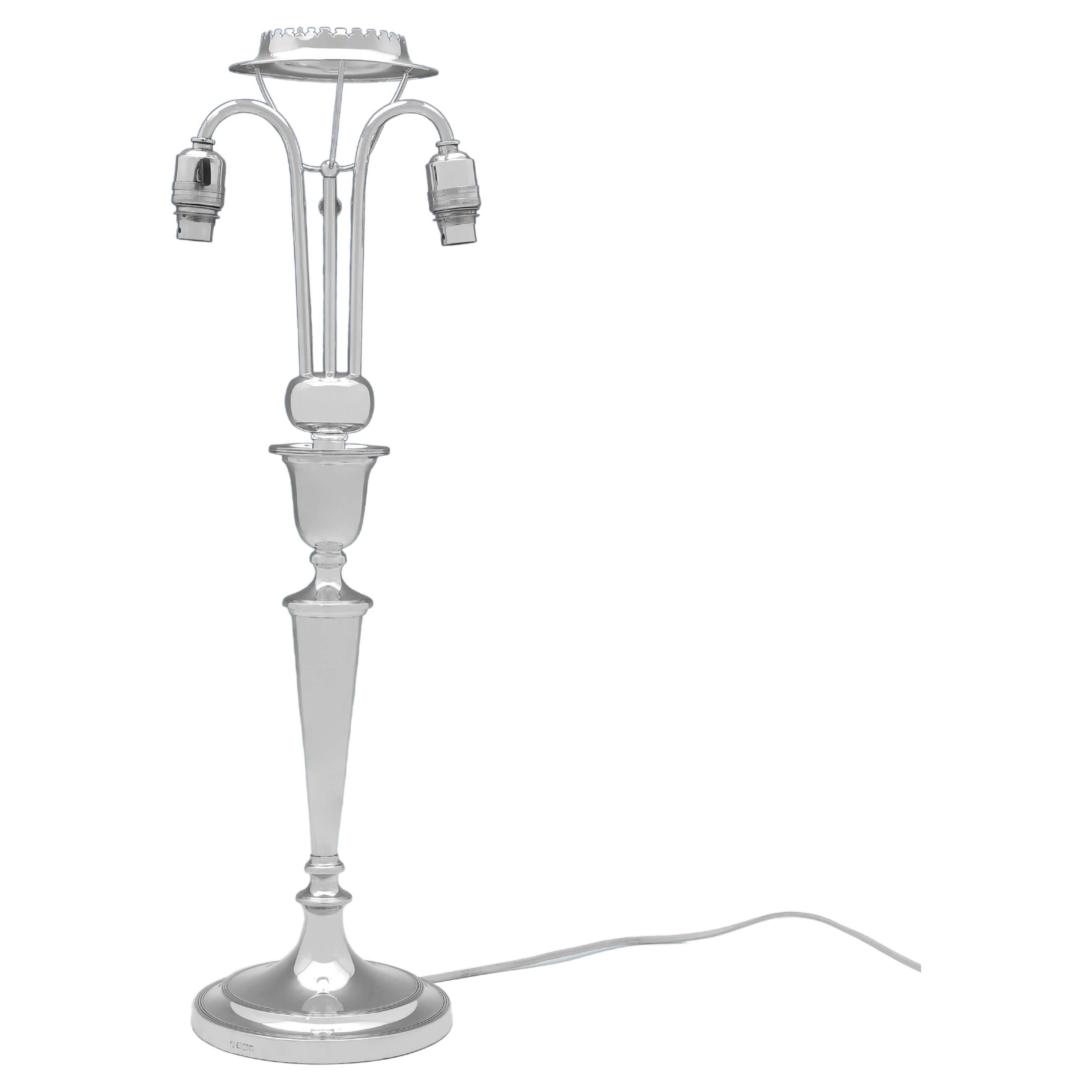 Très rare lampe de bureau victorienne électrique en argent sterling, fabriquée en 1899 