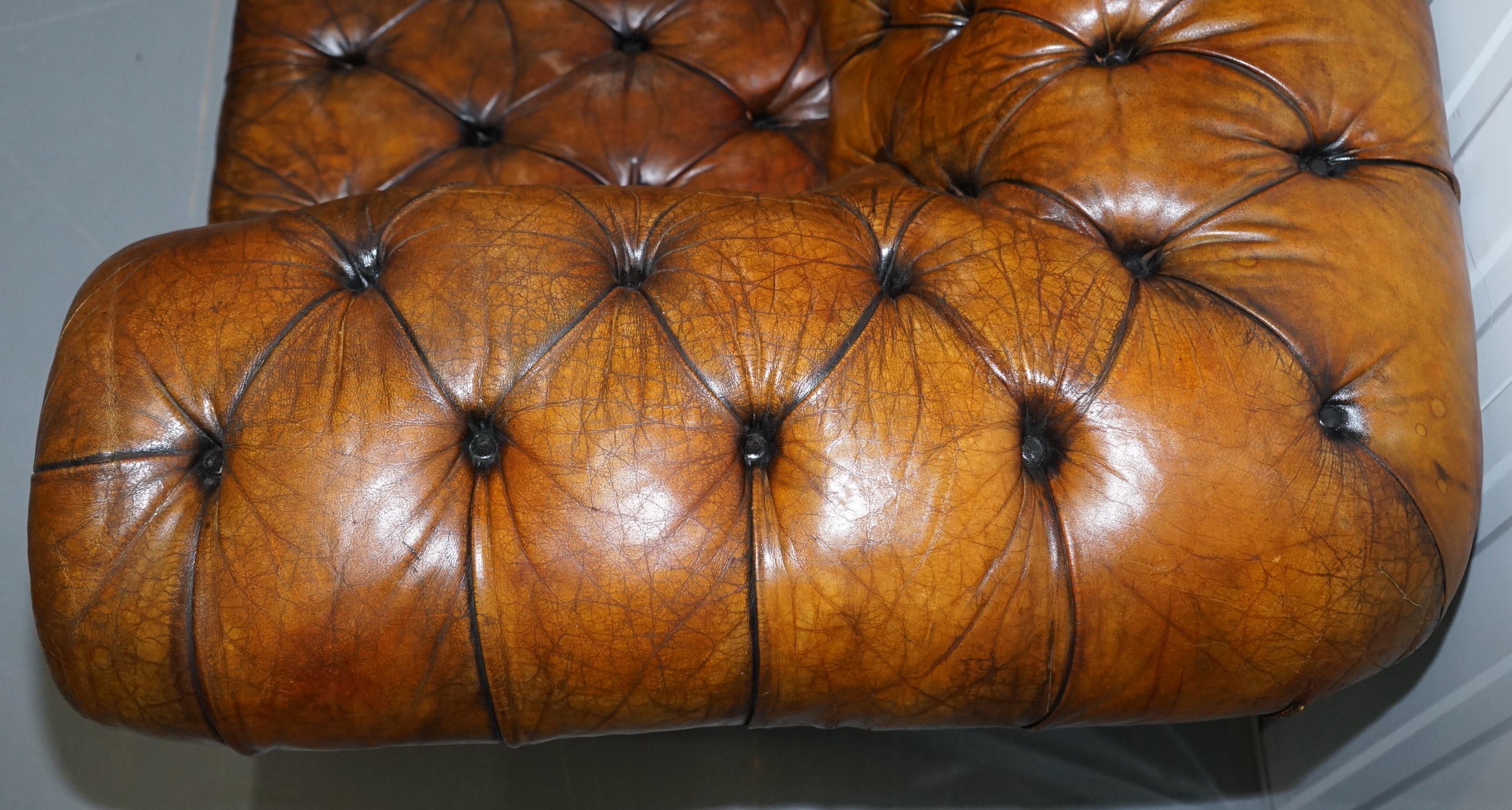 Very Rare Victorian Horse Hair Fully Restored Brown Leather Chesterfield Sofa 3