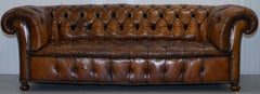 Very Rare Victorian Horse Hair Fully Restored Brown Leather Chesterfield Sofa
