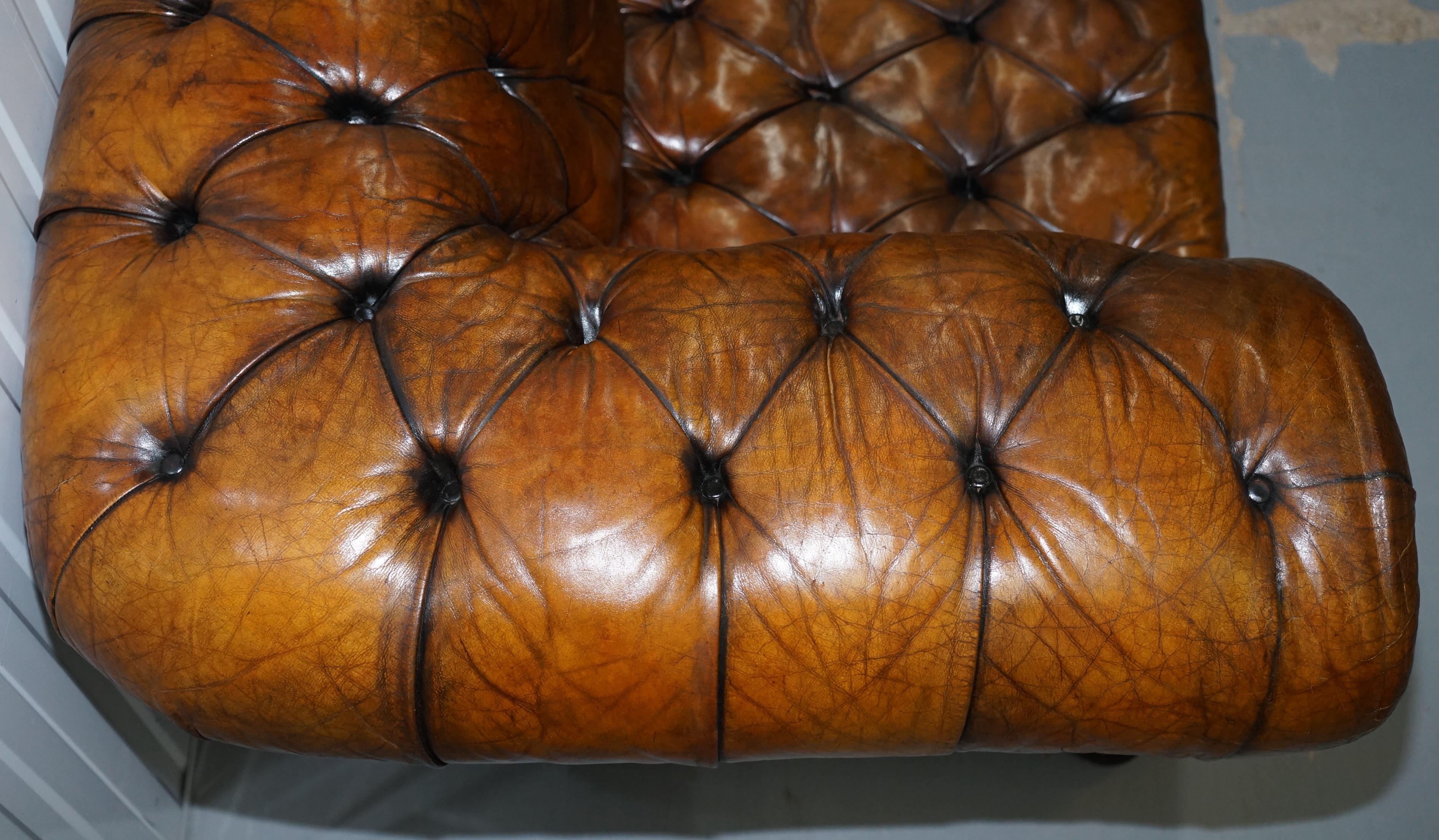 Very Rare Victorian Horse Hair Fully Restored Brown Leather Chesterfield Sofa 1