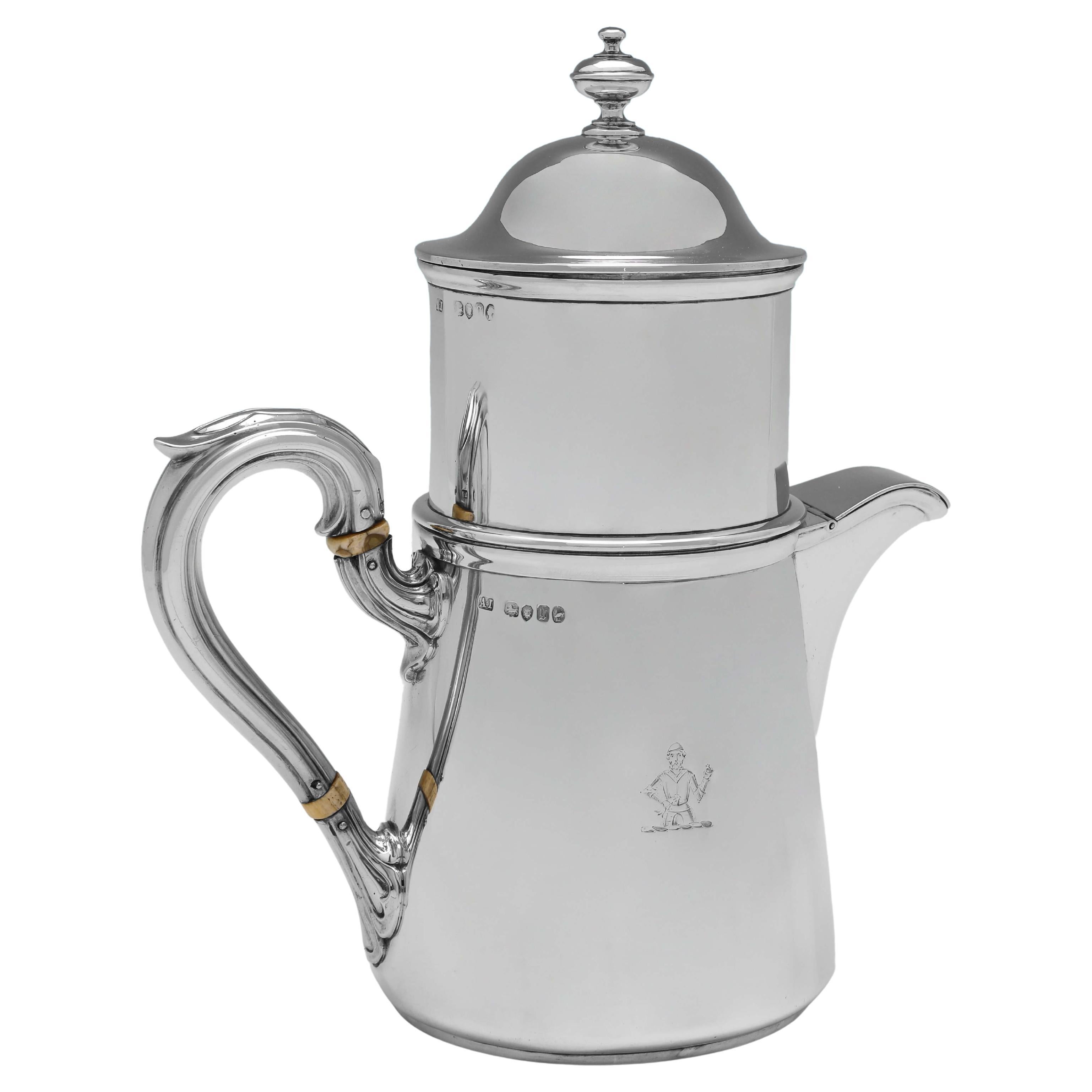 Very Rare Victorian Sterling Silver Cafetiere - London 1862 For Sale