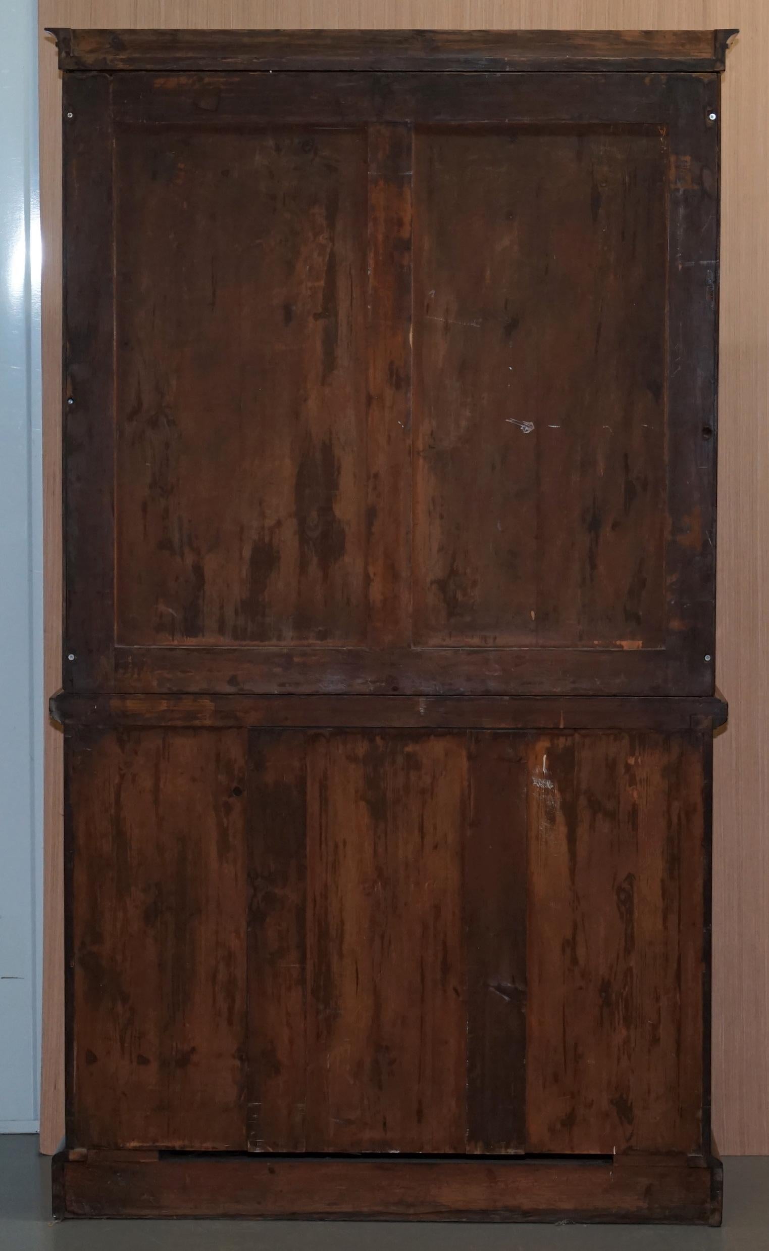 Very Rare Victorian Tambour Door Cupboard Bookcase on Bank Chest of Drawers For Sale 4