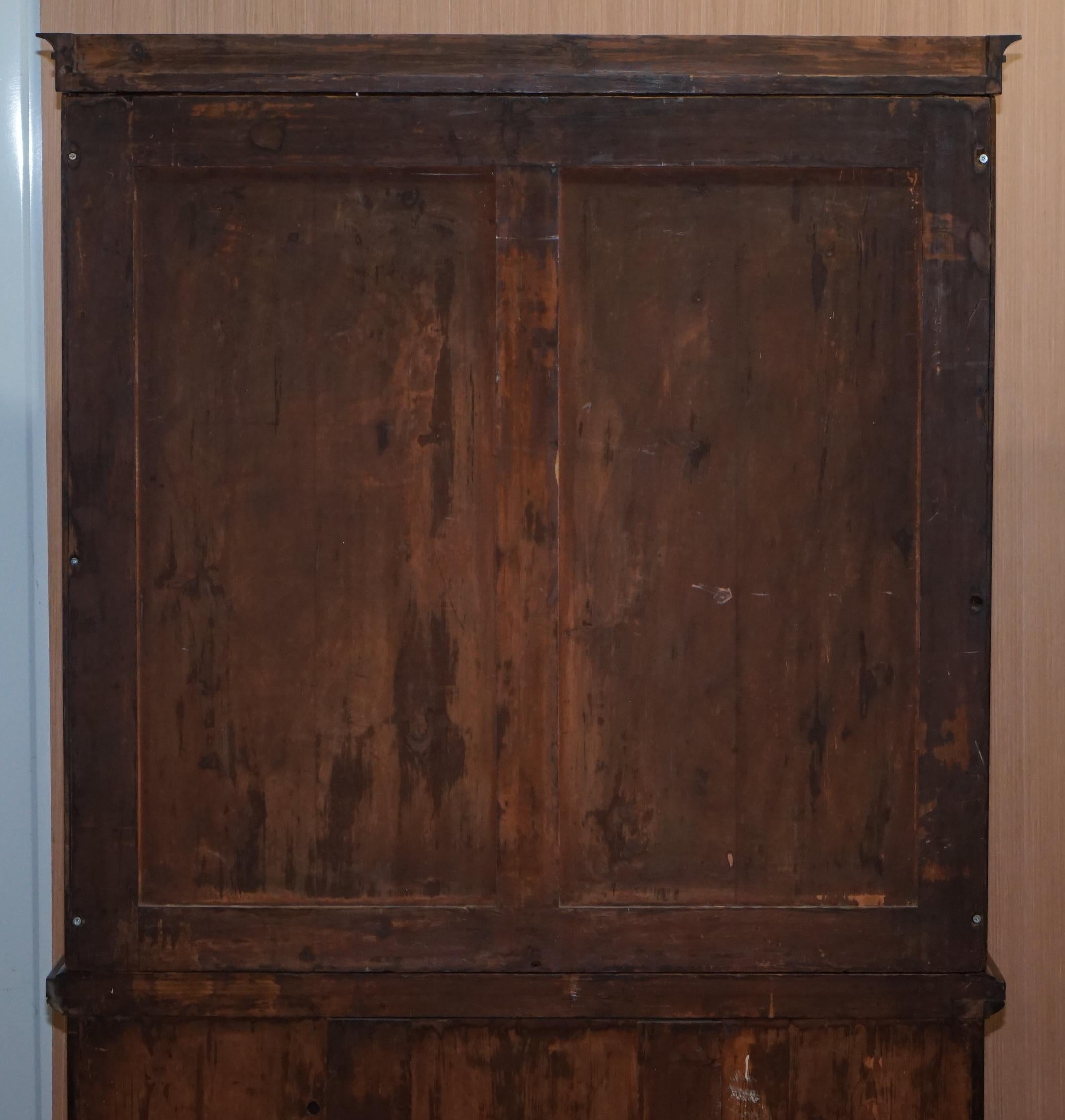 Very Rare Victorian Tambour Door Cupboard Bookcase on Bank Chest of Drawers For Sale 7