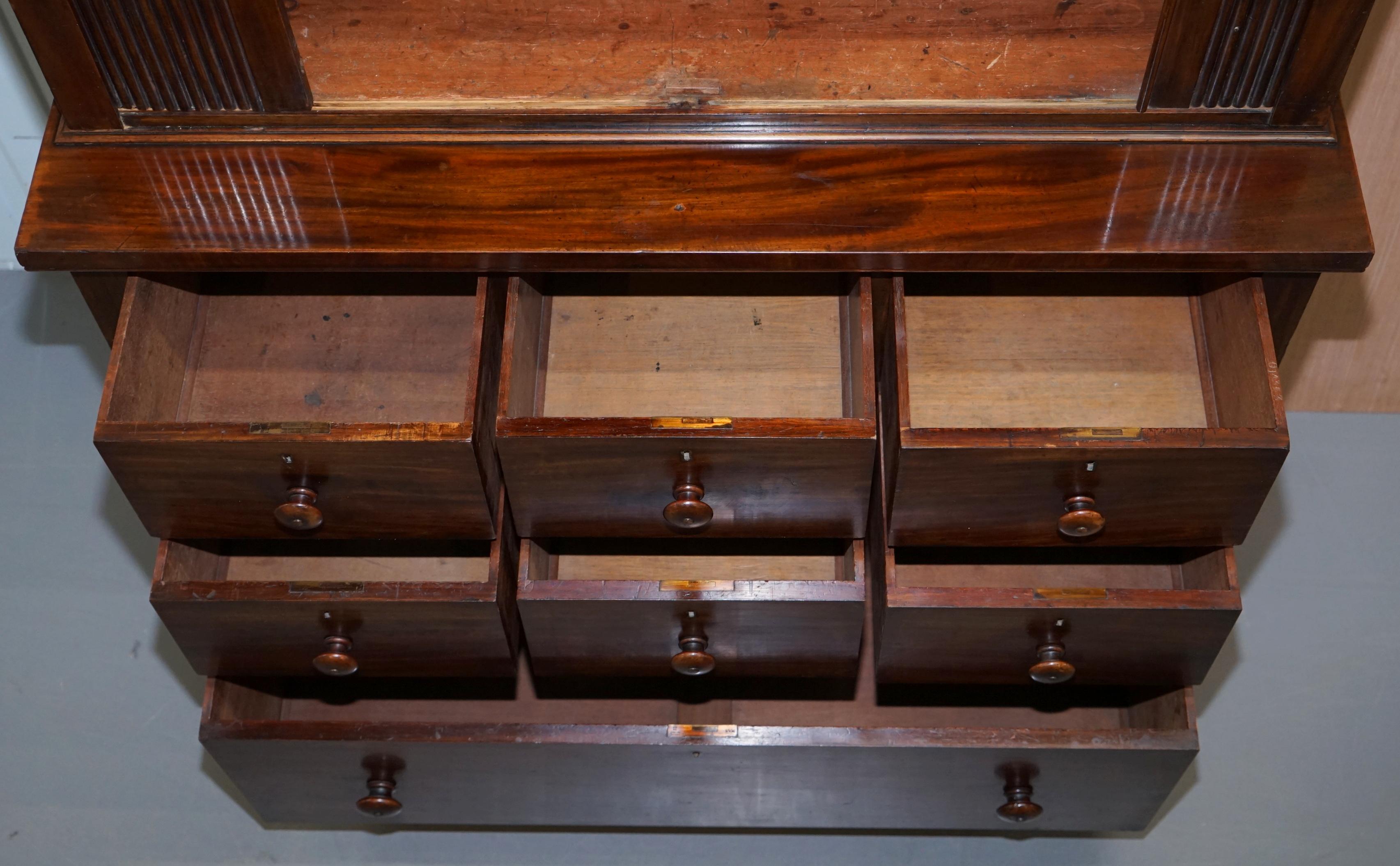 Very Rare Victorian Tambour Door Cupboard Bookcase on Bank Chest of Drawers For Sale 10