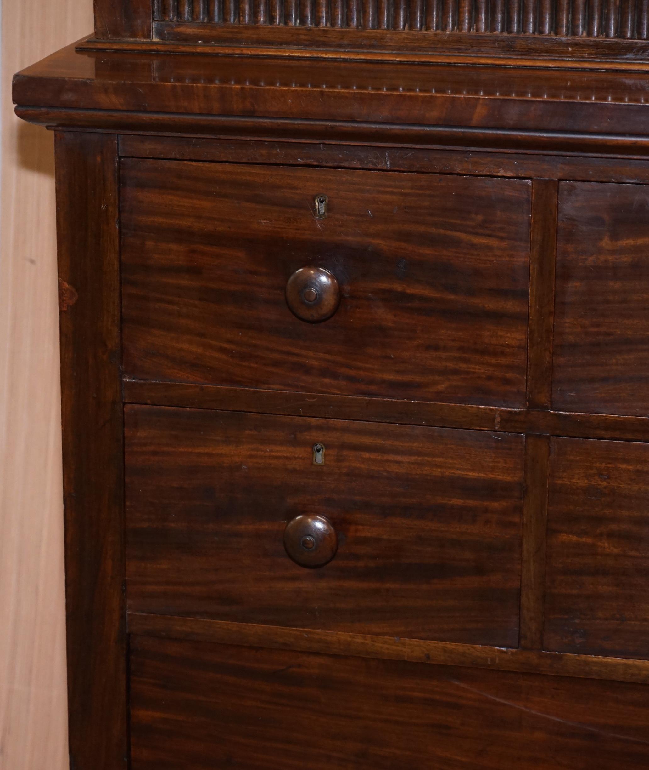 Hand-Crafted Very Rare Victorian Tambour Door Cupboard Bookcase on Bank Chest of Drawers For Sale