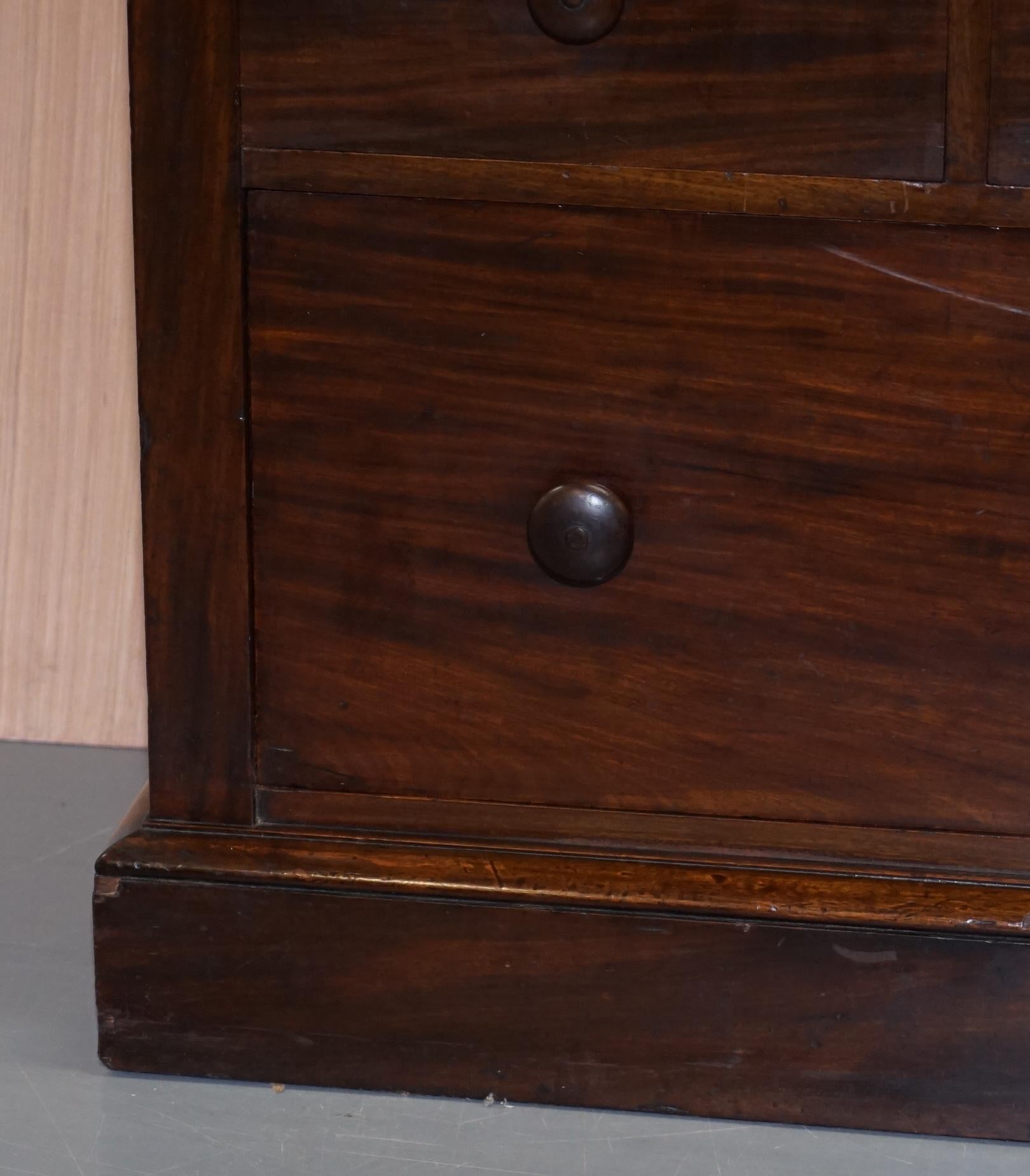 Hardwood Very Rare Victorian Tambour Door Cupboard Bookcase on Bank Chest of Drawers For Sale