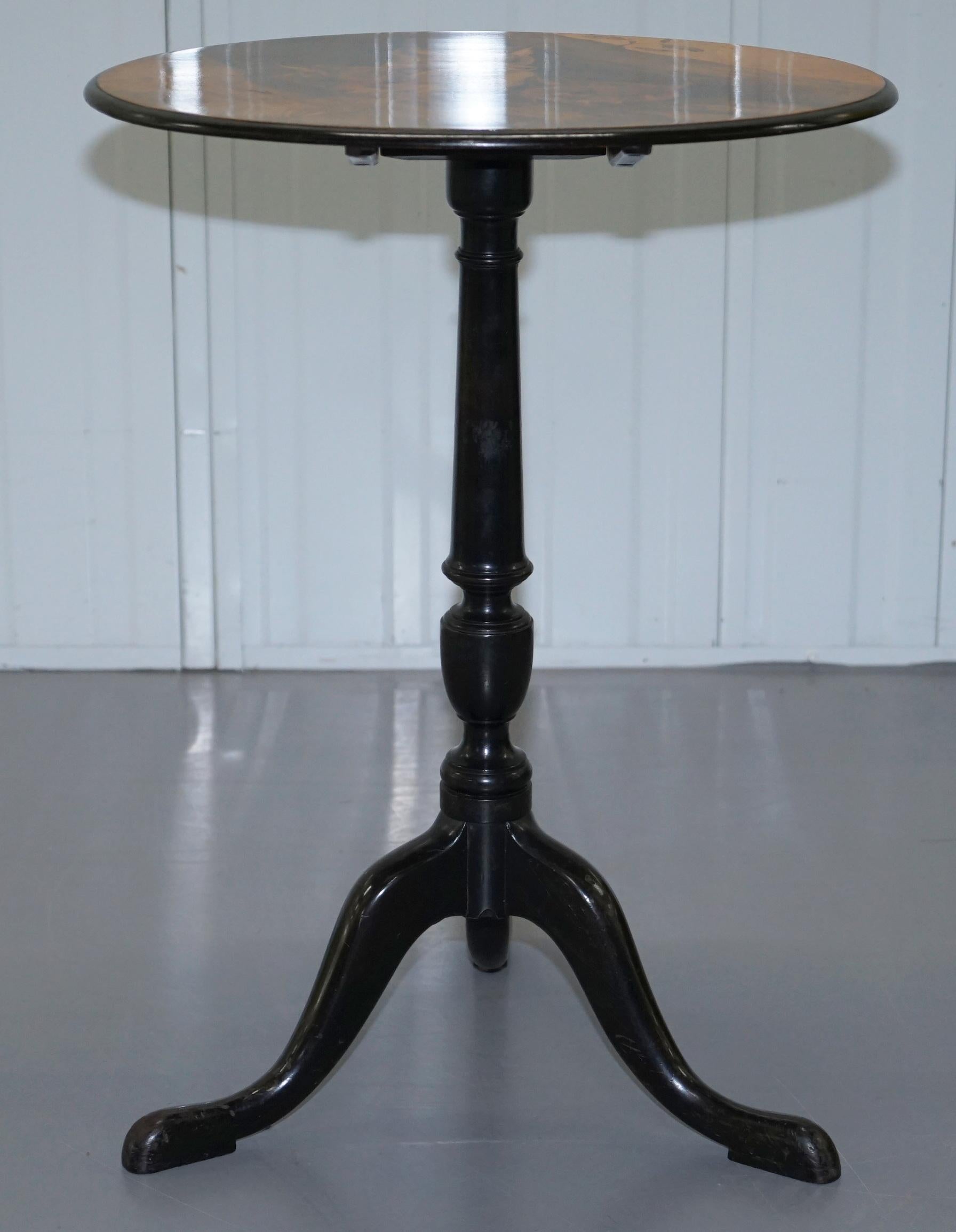 Hand-Crafted Very Rare Victorian Tilt Top Ebonised Table with Pen Work Drawings of Fox Cubs For Sale