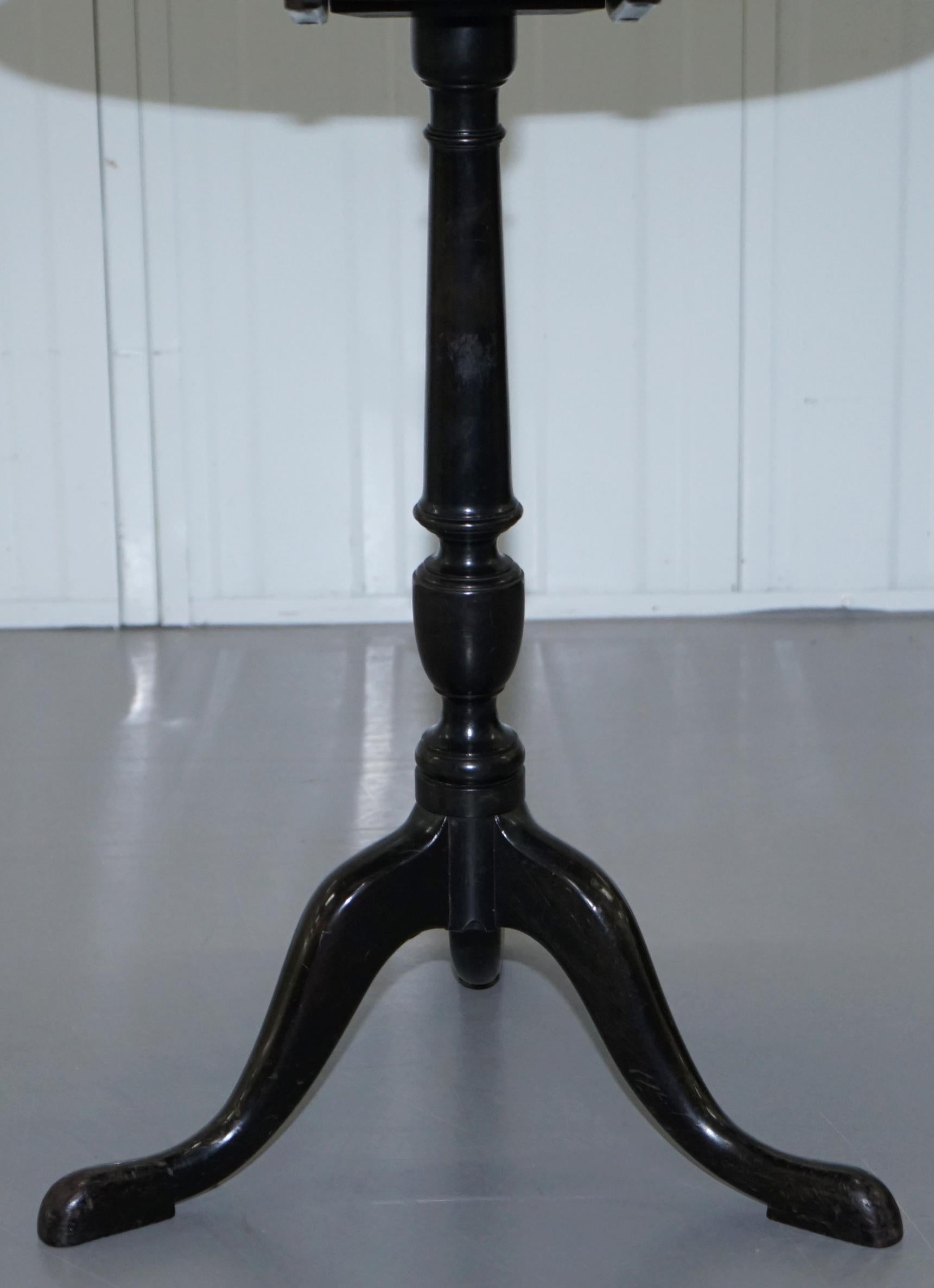 19th Century Very Rare Victorian Tilt Top Ebonised Table with Pen Work Drawings of Fox Cubs For Sale