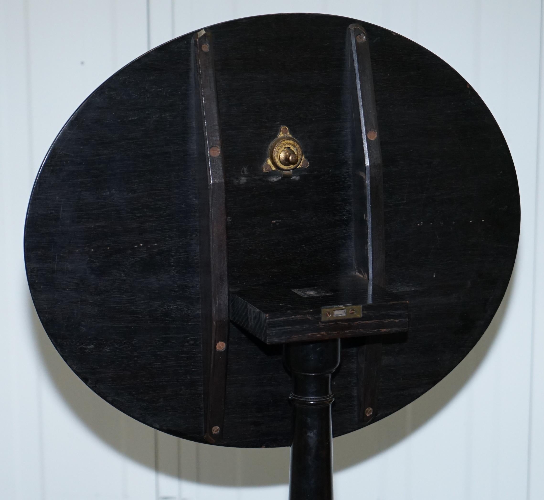 Very Rare Victorian Tilt Top Ebonised Table with Pen Work Drawings of Fox Cubs For Sale 3