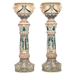 Jardinière Villeroy Boch/Métlach très rare sur colonnes de fleurs, 1890