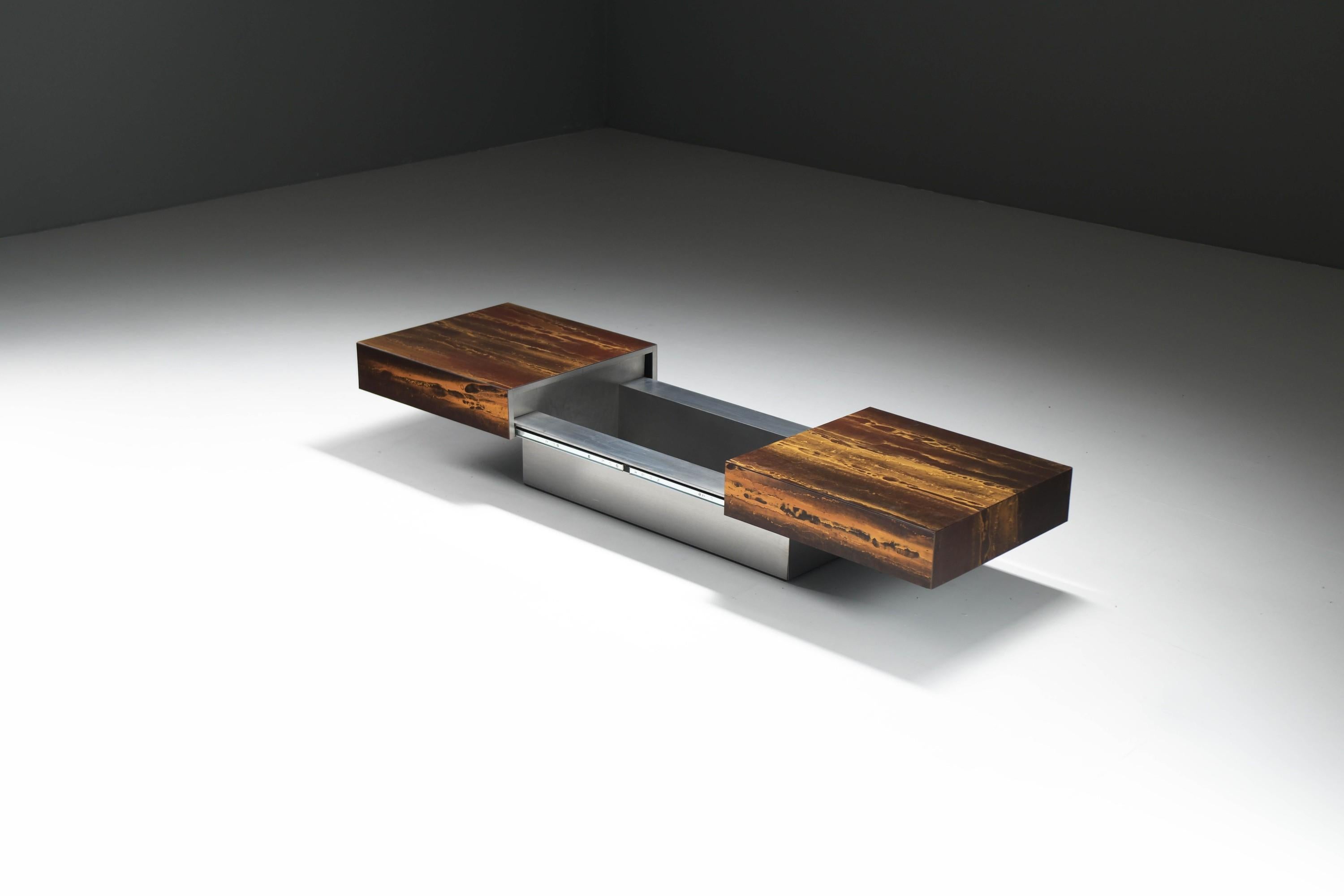 Legno Rarissimo tavolino vintage 'Solaire Eruption' di Guy Lefevre Francia