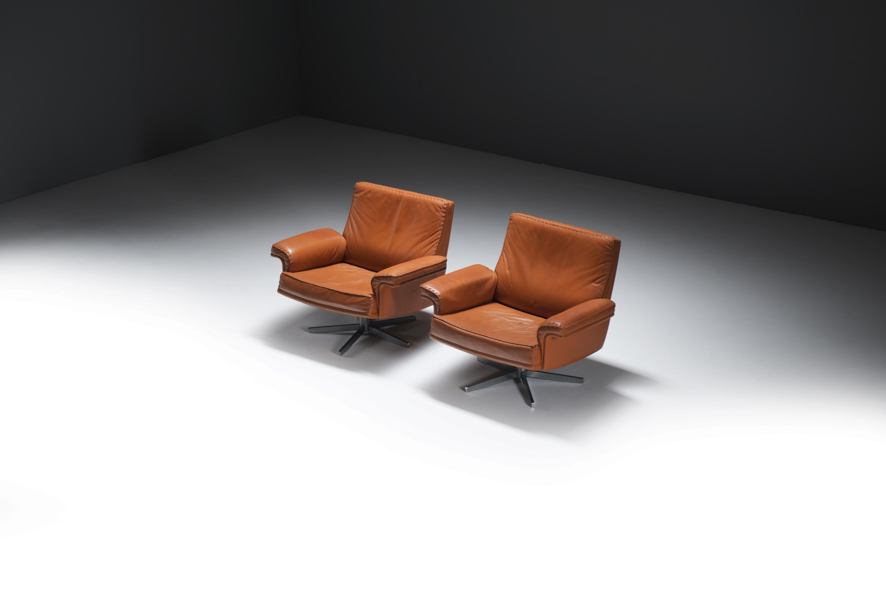 Sehr seltene vintage DS-35 Lounge Sessel in cognac/orange Leder für De Sede Swiss im Zustand „Gut“ im Angebot in Buggenhout, Oost-Vlaanderen