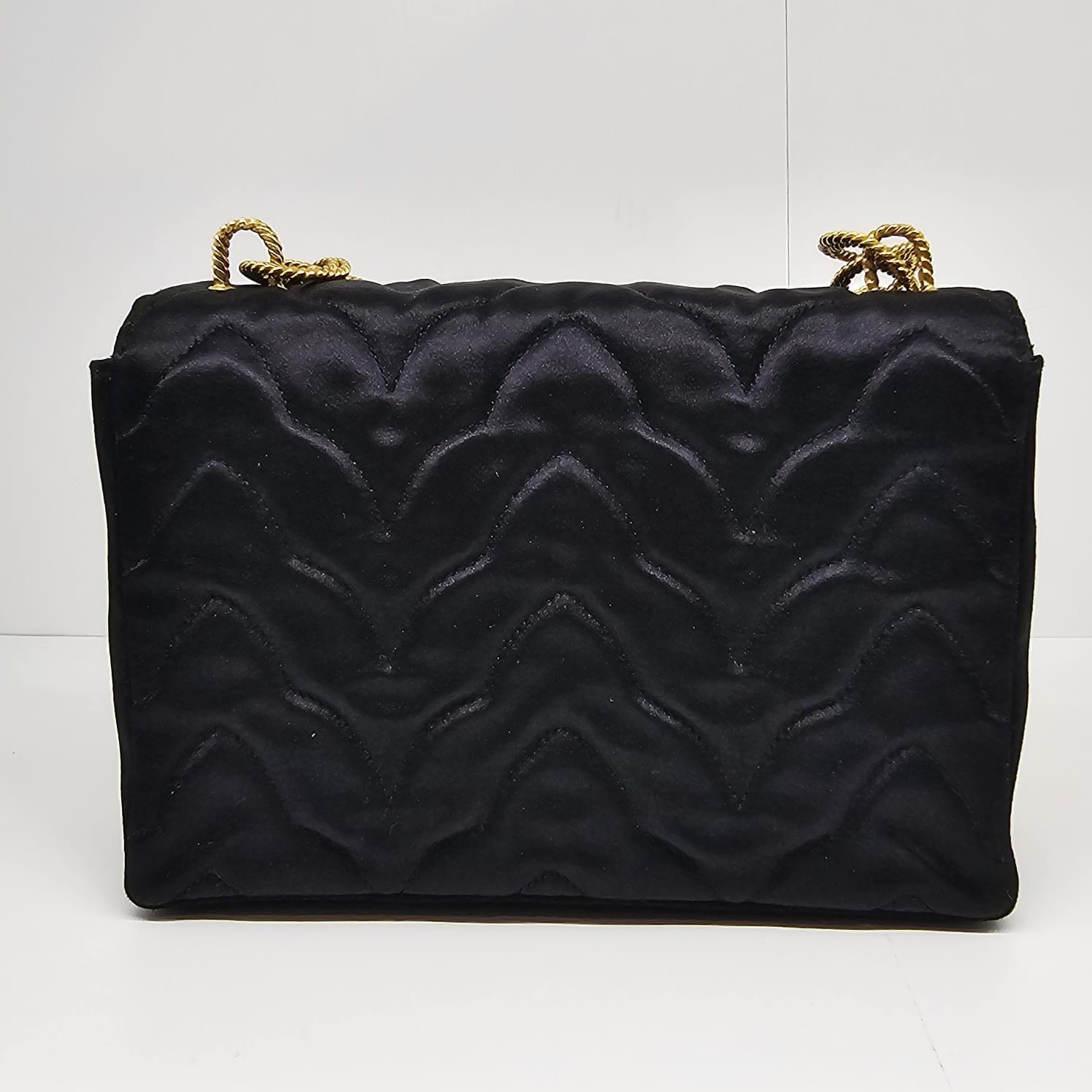 Very Rare Vintage 1990s Black Satin Quilted Flower Gripoix Jewel Mini Flap Bag For Sale 11