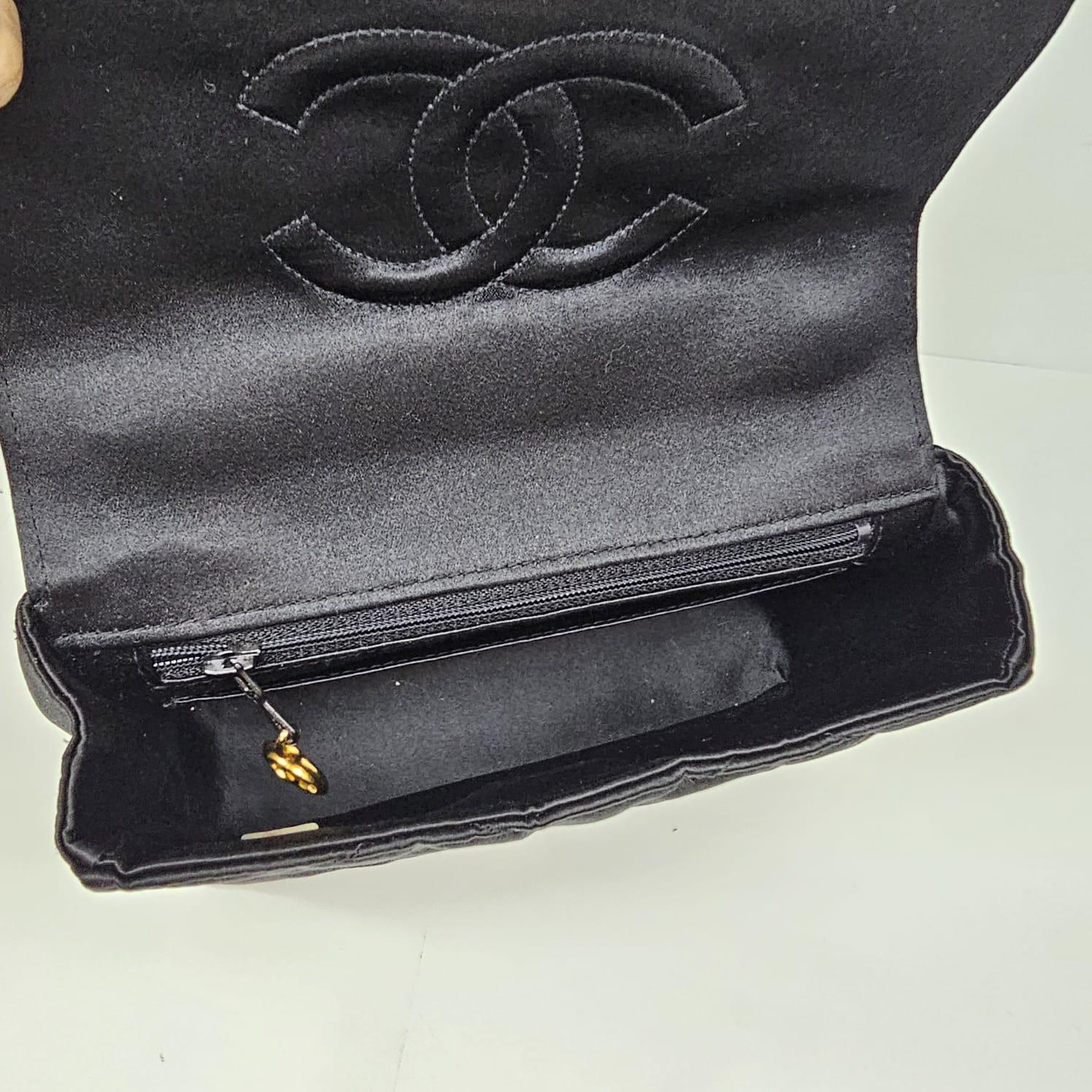 Very Rare Vintage 1990s Black Satin Quilted Flower Gripoix Jewel Mini Flap Bag For Sale 2