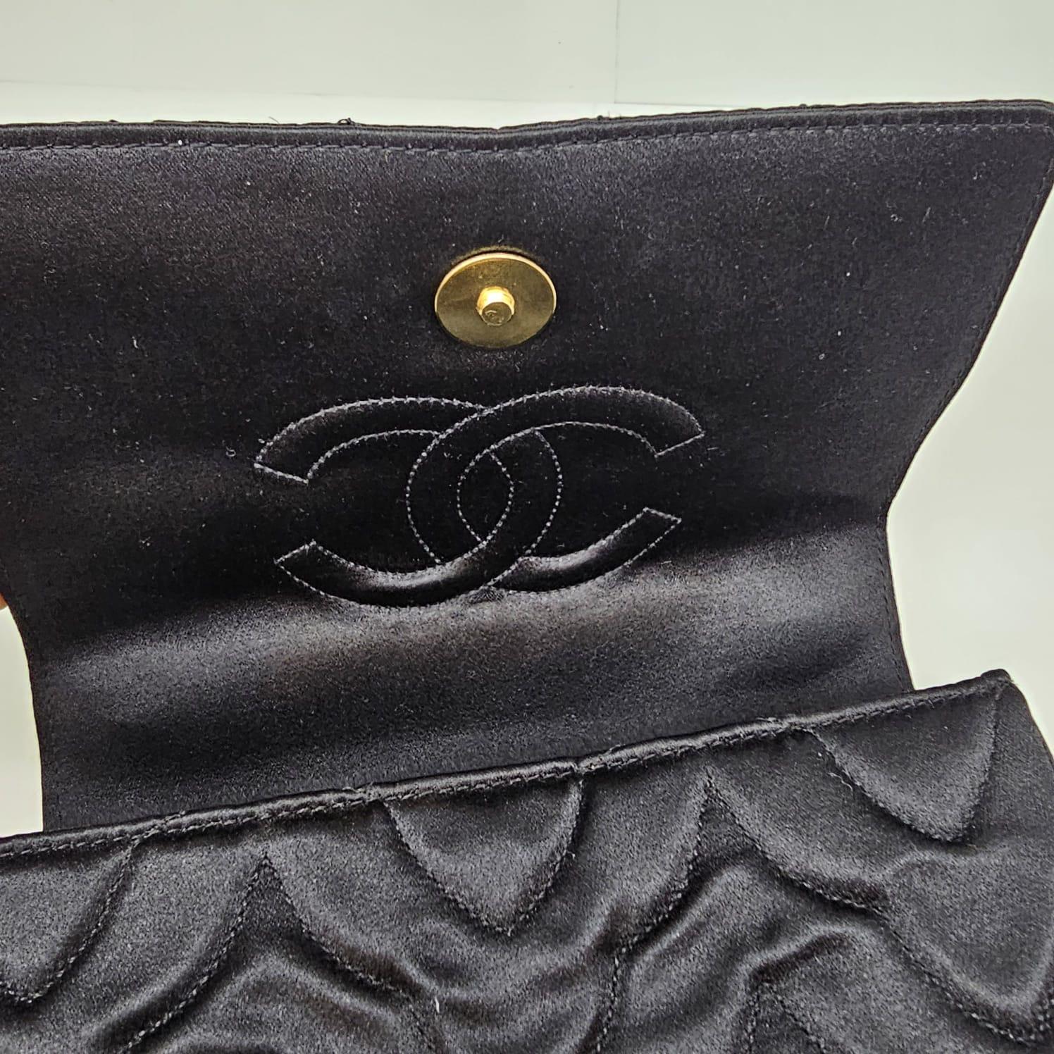 Very Rare Vintage 1990s Black Satin Quilted Flower Gripoix Jewel Mini Flap Bag For Sale 3