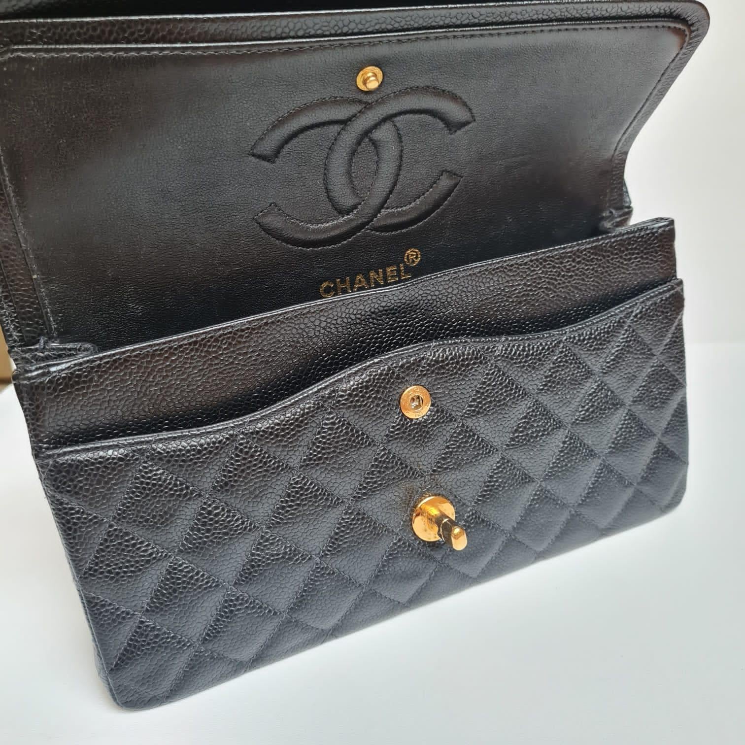 Very Rare Vintage 1990s Chanel Classic Black Caviar 24K Medium Double Flap Bag 4