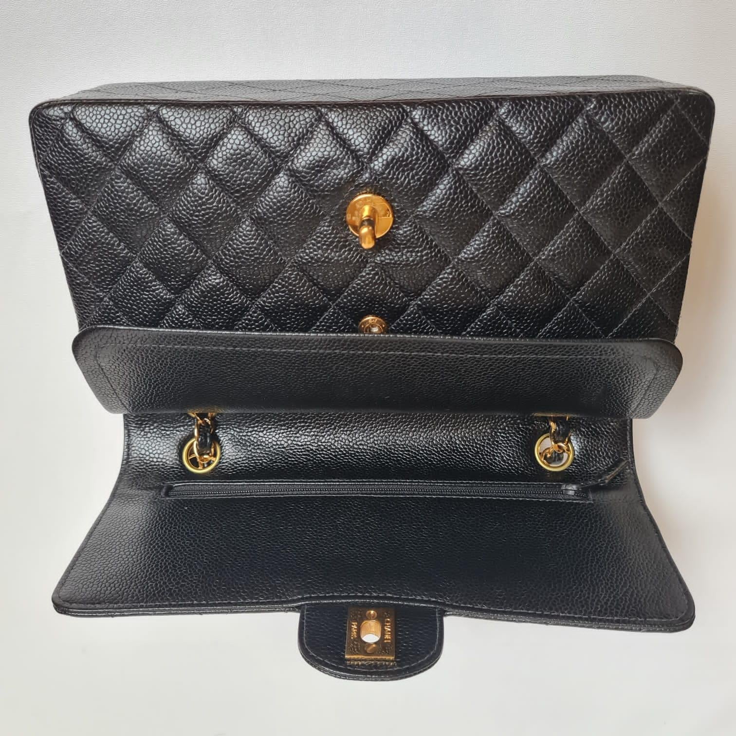 Very Rare Vintage 1990s Chanel Classic Black Caviar 24K Medium Double Flap Bag 5