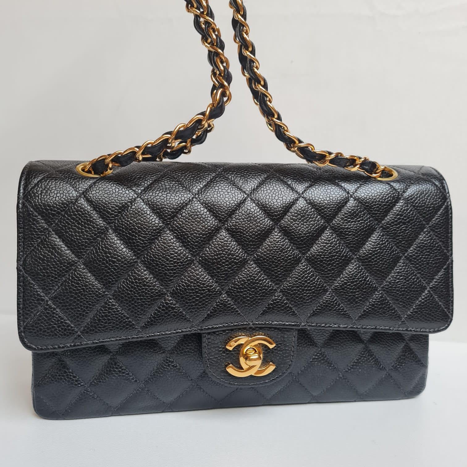 Very Rare Vintage 1990s Chanel Classic Black Caviar 24K Medium Double Flap Bag 8