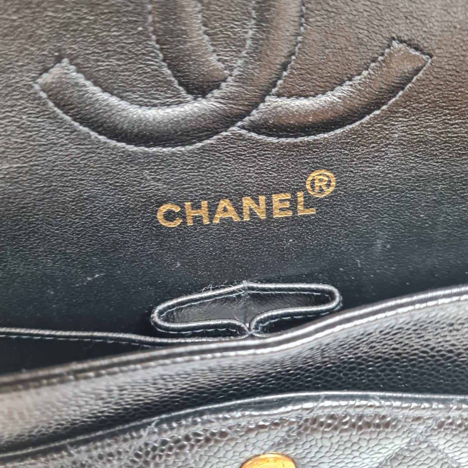 Women's or Men's Very Rare Vintage 1990s Chanel Classic Black Caviar 24K Medium Double Flap Bag