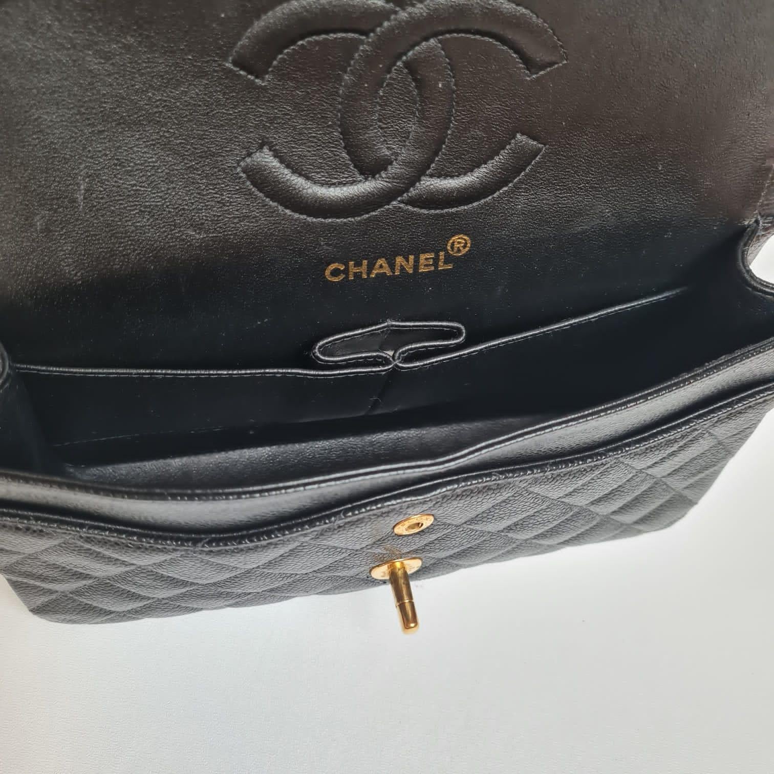 Very Rare Vintage 1990s Chanel Classic Black Caviar 24K Medium Double Flap Bag 1