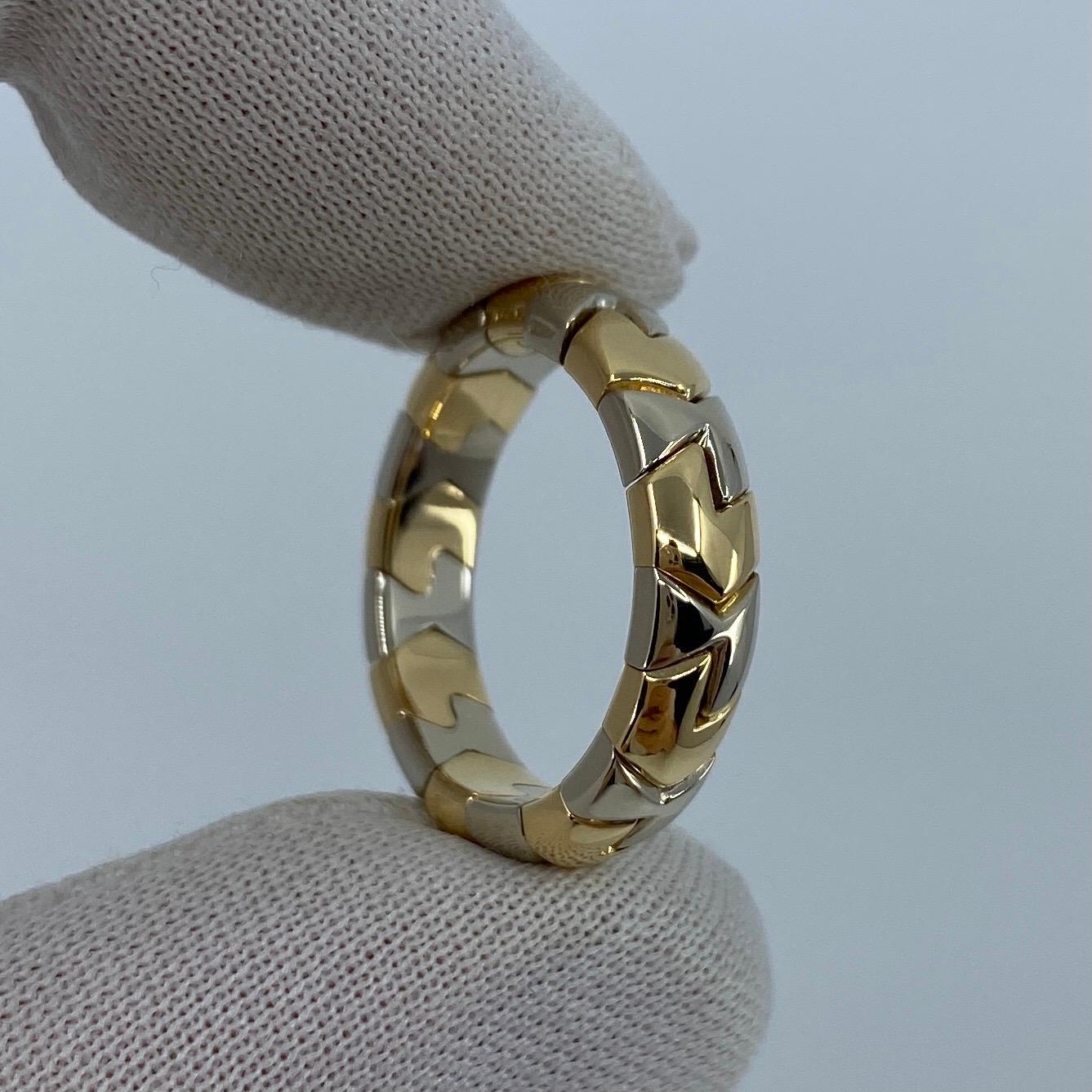 Very Rare Vintage Bvlgari Alveare 18k Yellow Gold & Steel Spring Thin Band Ring In Excellent Condition In Birmingham, GB