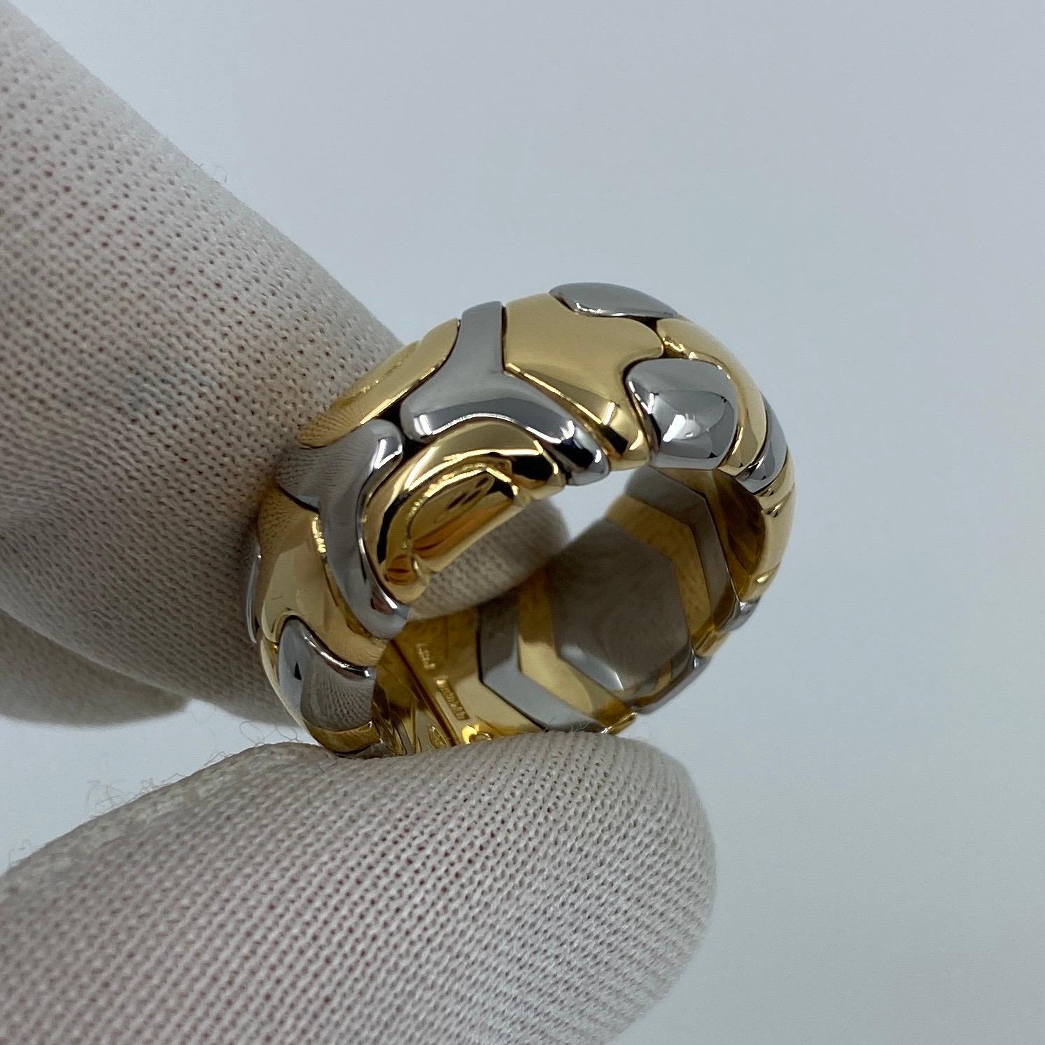 Very Rare Vintage Bvlgari Alveare 18k Yellow Gold & Steel Spring Wide Band Ring For Sale 3