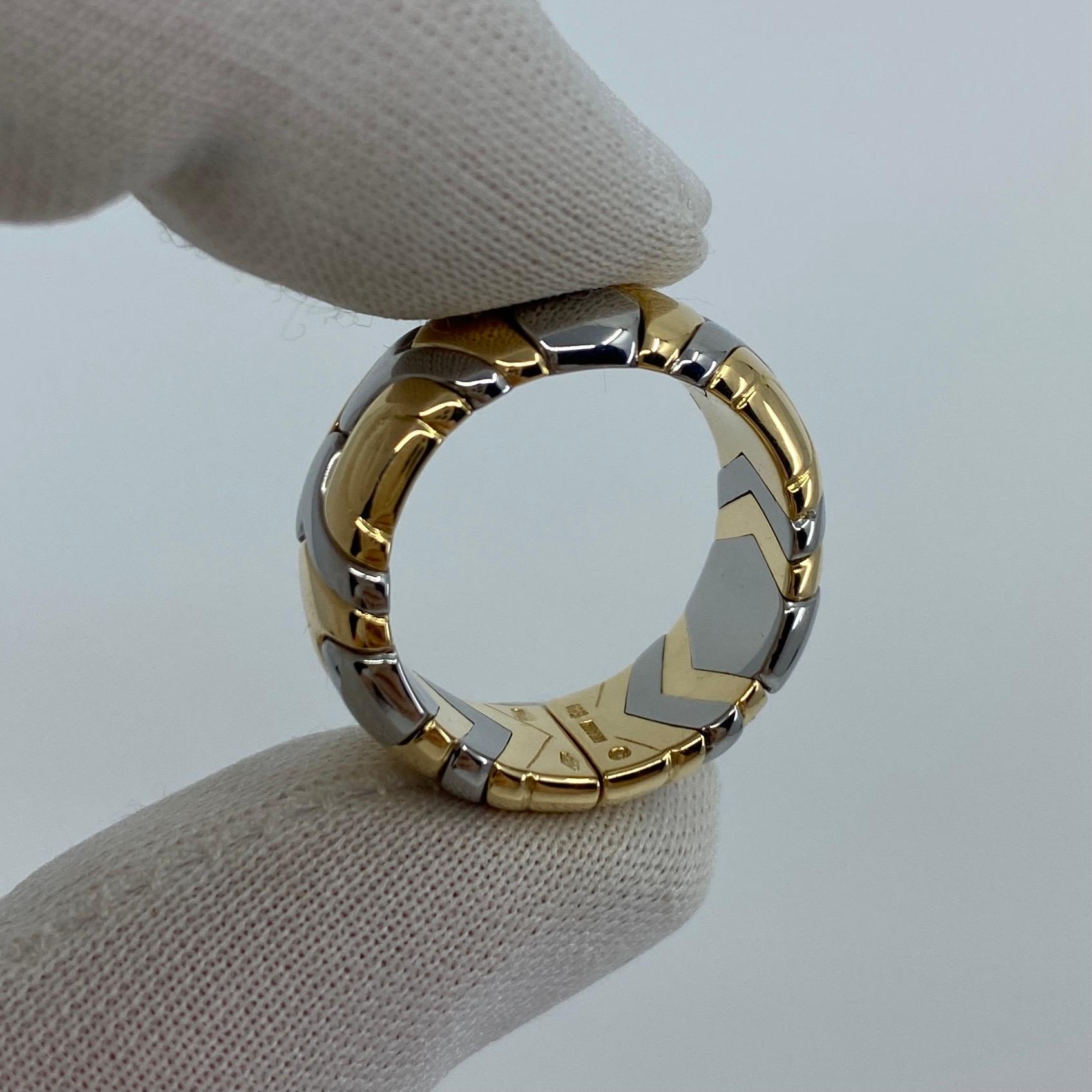 Very Rare Vintage Bvlgari Alveare 18k Yellow Gold & Steel Spring Wide Band Ring For Sale 7