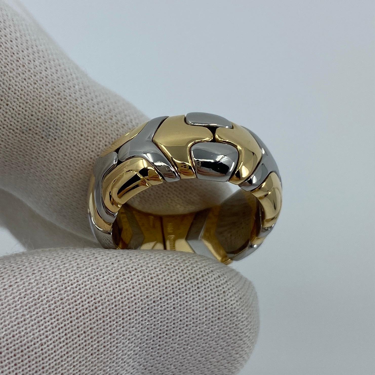 Women's or Men's Very Rare Vintage Bvlgari Alveare 18k Yellow Gold & Steel Spring Wide Band Ring For Sale