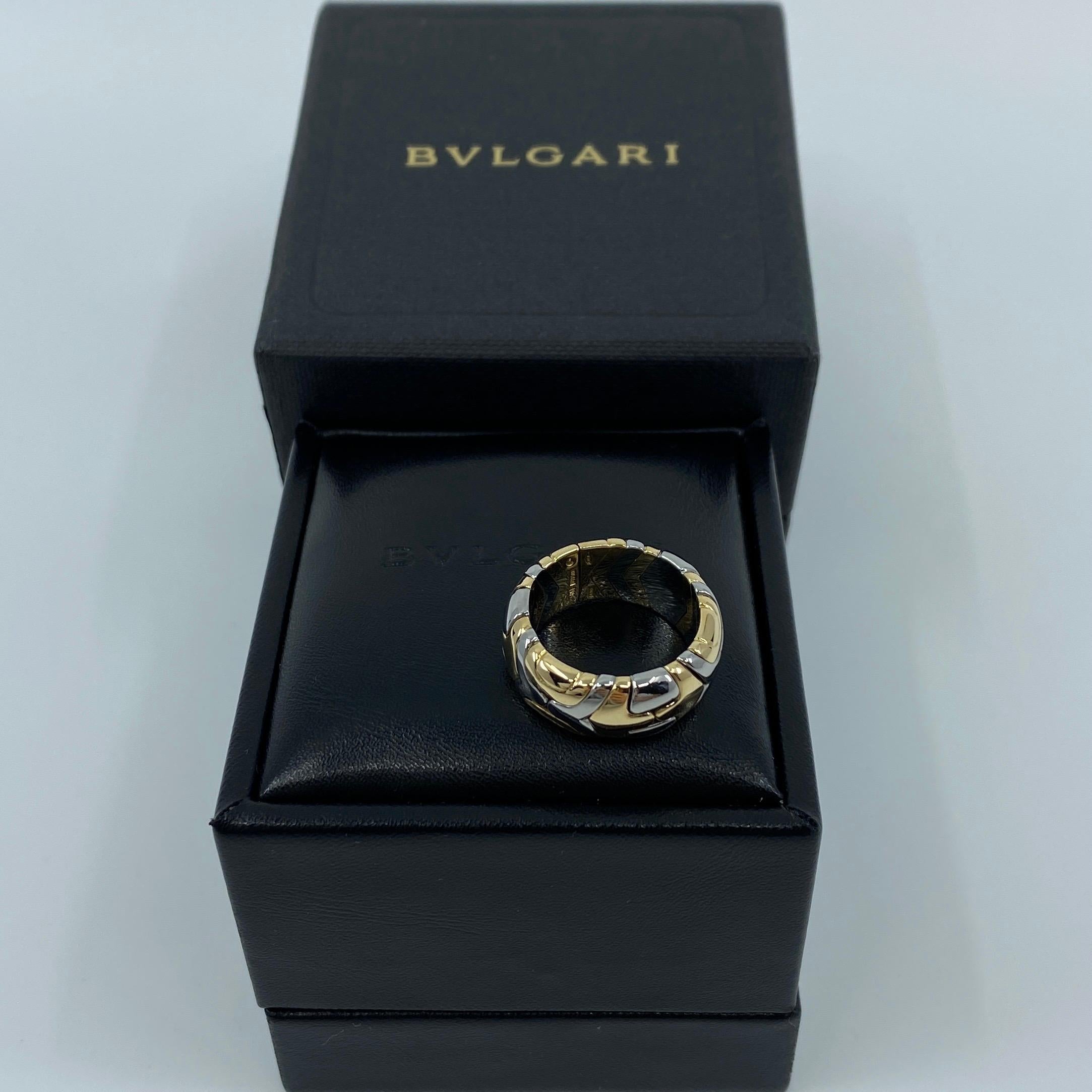 Very Rare Vintage Bvlgari Alveare 18k Yellow Gold & Steel Spring Wide Band Ring For Sale 1