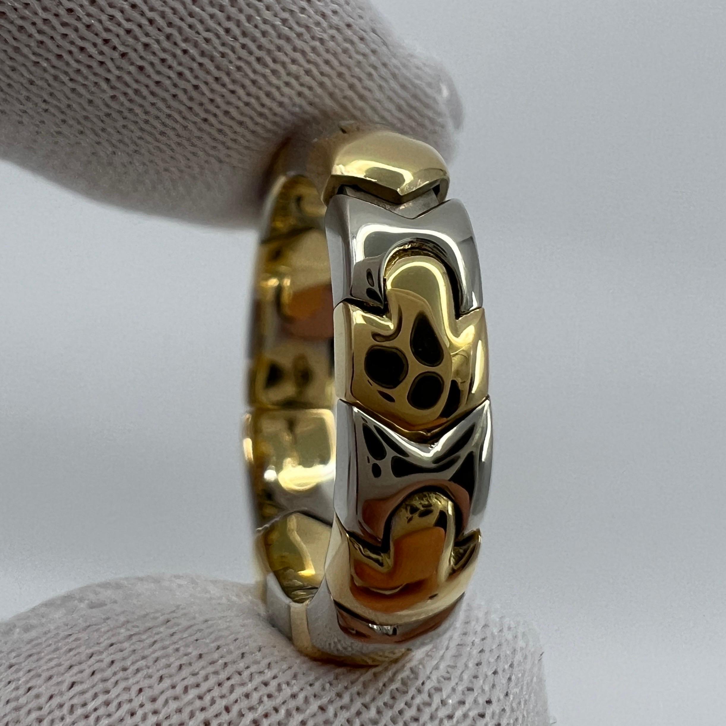 Very Rare Vintage Bvlgari Alveare 18k Yellow & White Gold Spring Thin Band Ring In Excellent Condition In Birmingham, GB