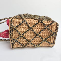 Very Rare Vintage Chanel Leather Chain Quilted Wicker Picnic Basket Bag